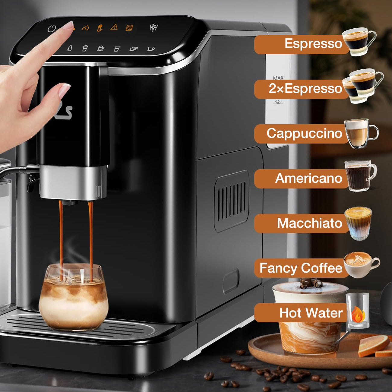 Garvee 20 Bar Espresso Machine with Built - in 15 - Setting Grinder, Automatic Milk Frother, 1.5L Water Tank & Dual Boiler