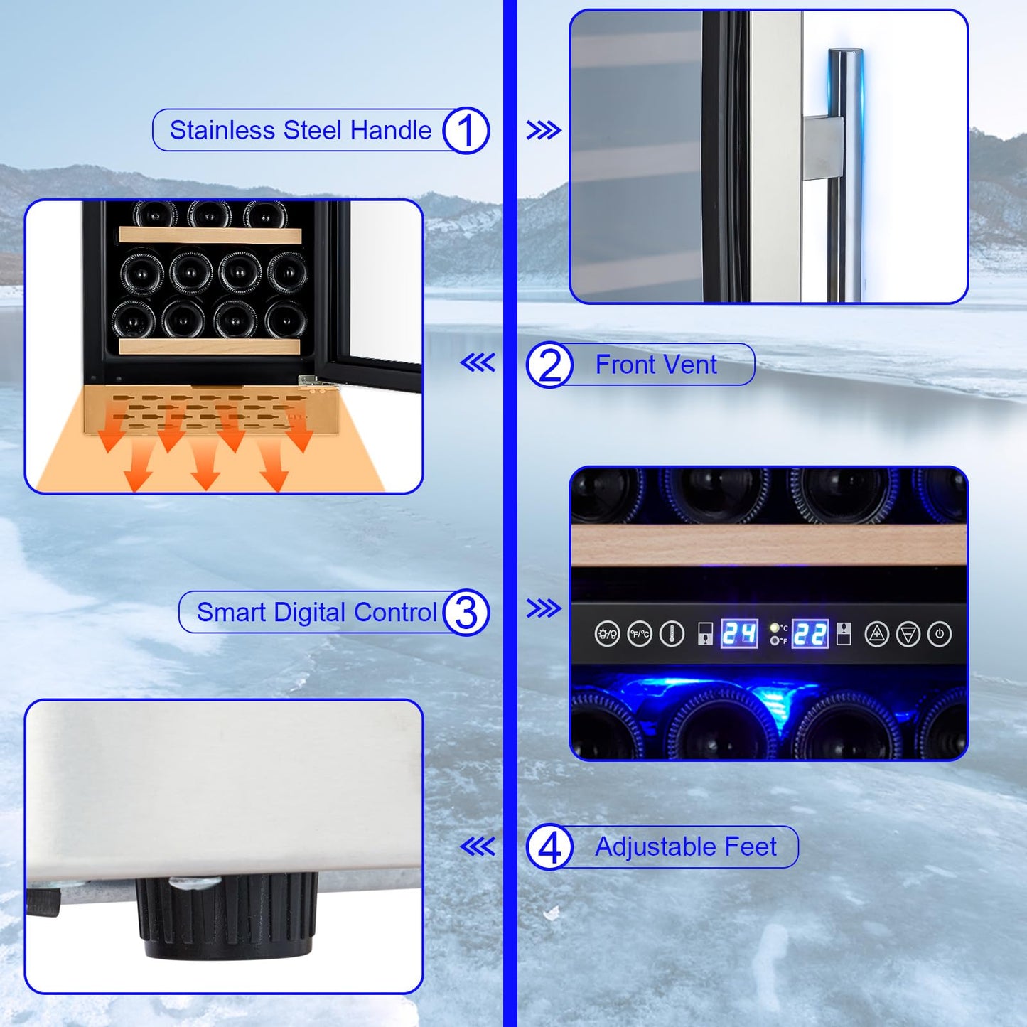 Garvee Wine Cooler Refrigerator 28 Bottles, Dual Zone Wine Fridge with Glass Door, Adjustable Shelves, Digital Temperature Control for Red, White and Champagne, Freestanding/Built-in