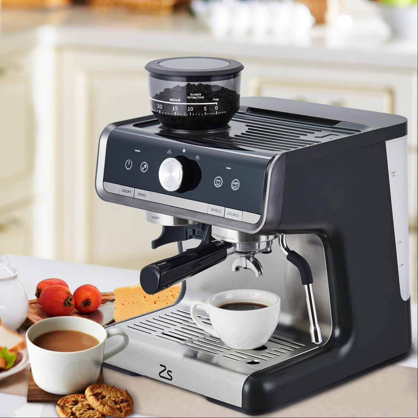 Garvee Professional Espresso Machine with Grinder: Brew Barista-Quality Coffee at Home,Professional Espresso Maker with Milk Frother Steam Wand, 20 Bar Barista Cappuccino Machine - Gray