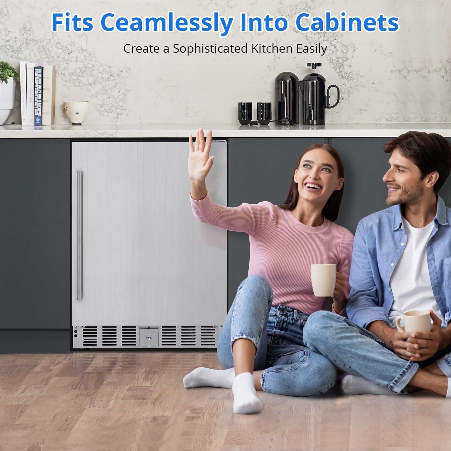 Garvee 24Inch Indoor Beverage Refrigerator Weather Resistant Stainless Steel Beverage Cooler for Up to 180 Cans, Built-in or Freestanding Use