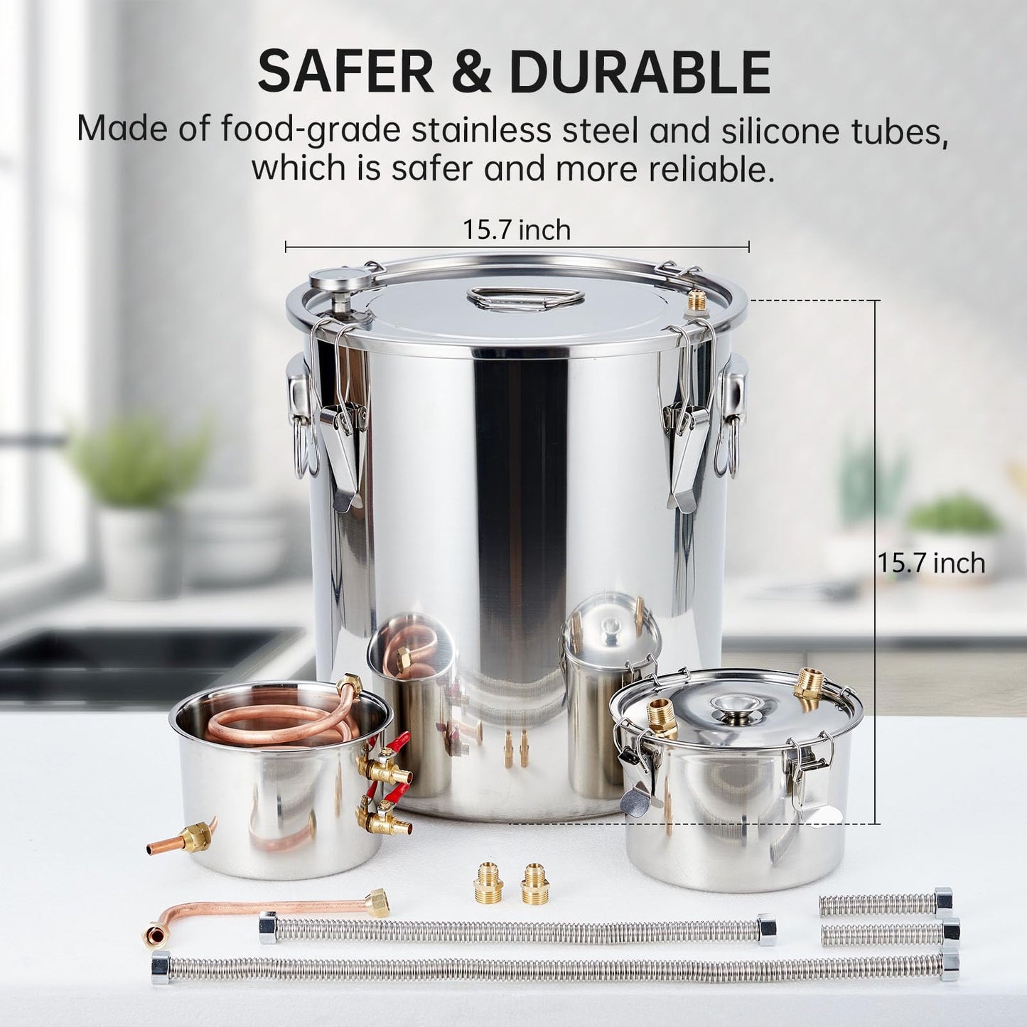 Garvee 13.2Gal(3 Pots) Alcohol Distiller, Stainless Steel Kit with Copper Tube/Circulating Pump for Home Brewing Whisky, Wine, Brandy