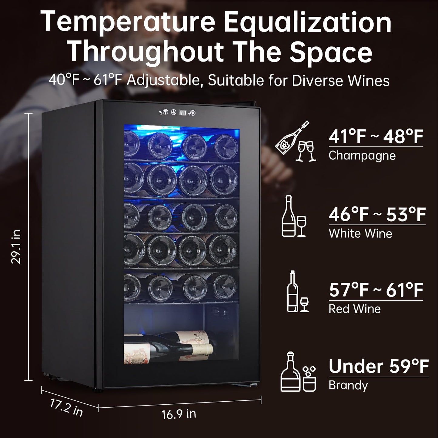 Garvee 24 Bottle Wine Fridge, Wine Cooler with 40~61°F Digital Temperature Adjustment, Freestanding Wine Refrigerator for Red, White and Champagne