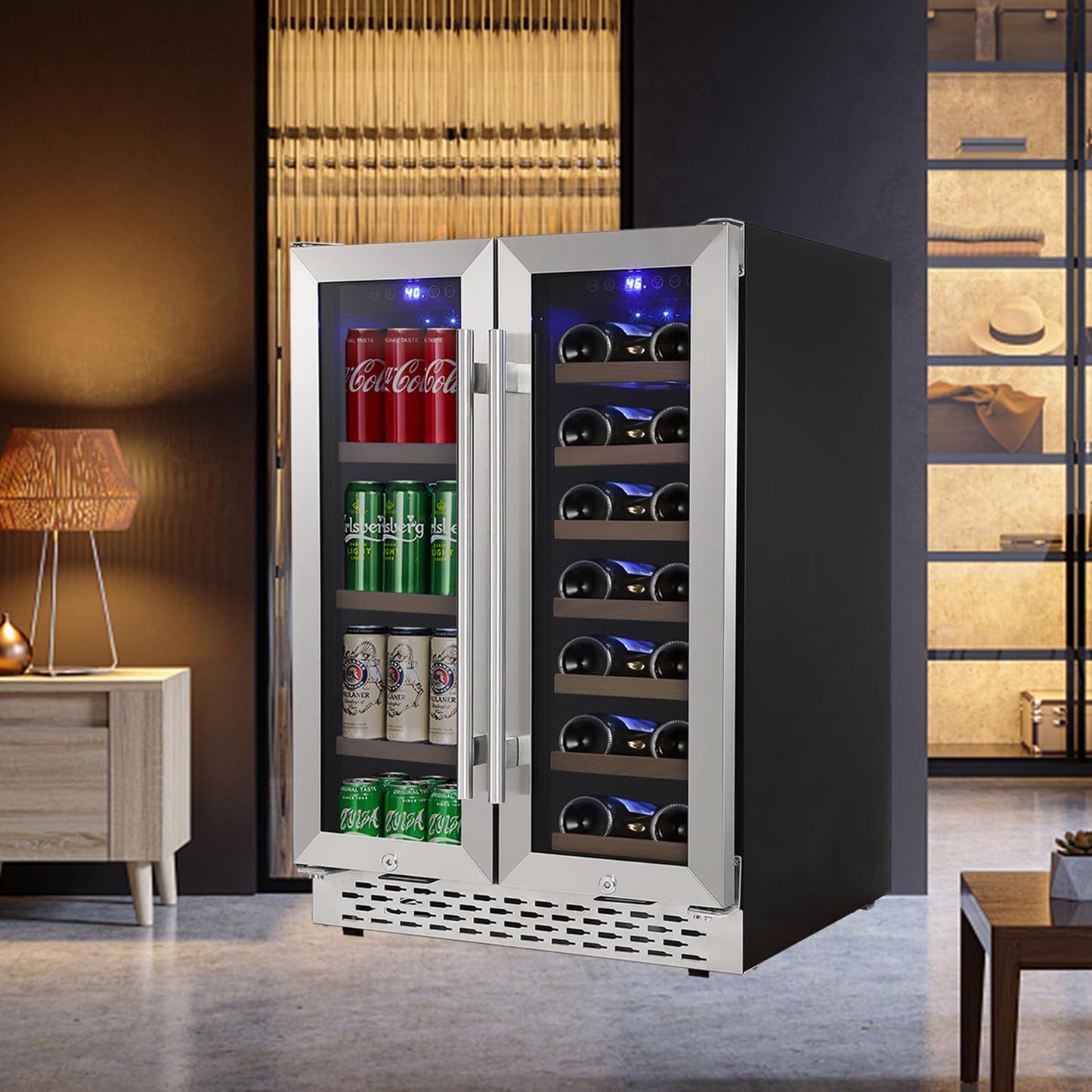 Garvee Wine and Beverage Refrigerator 24 Inch Dual Zone Wine Cooler with 40 Bottles Wine Capacity, 120L Built-in and Freestanding,with Independent Temperature Control,Upgraded Compressor,Quiet
