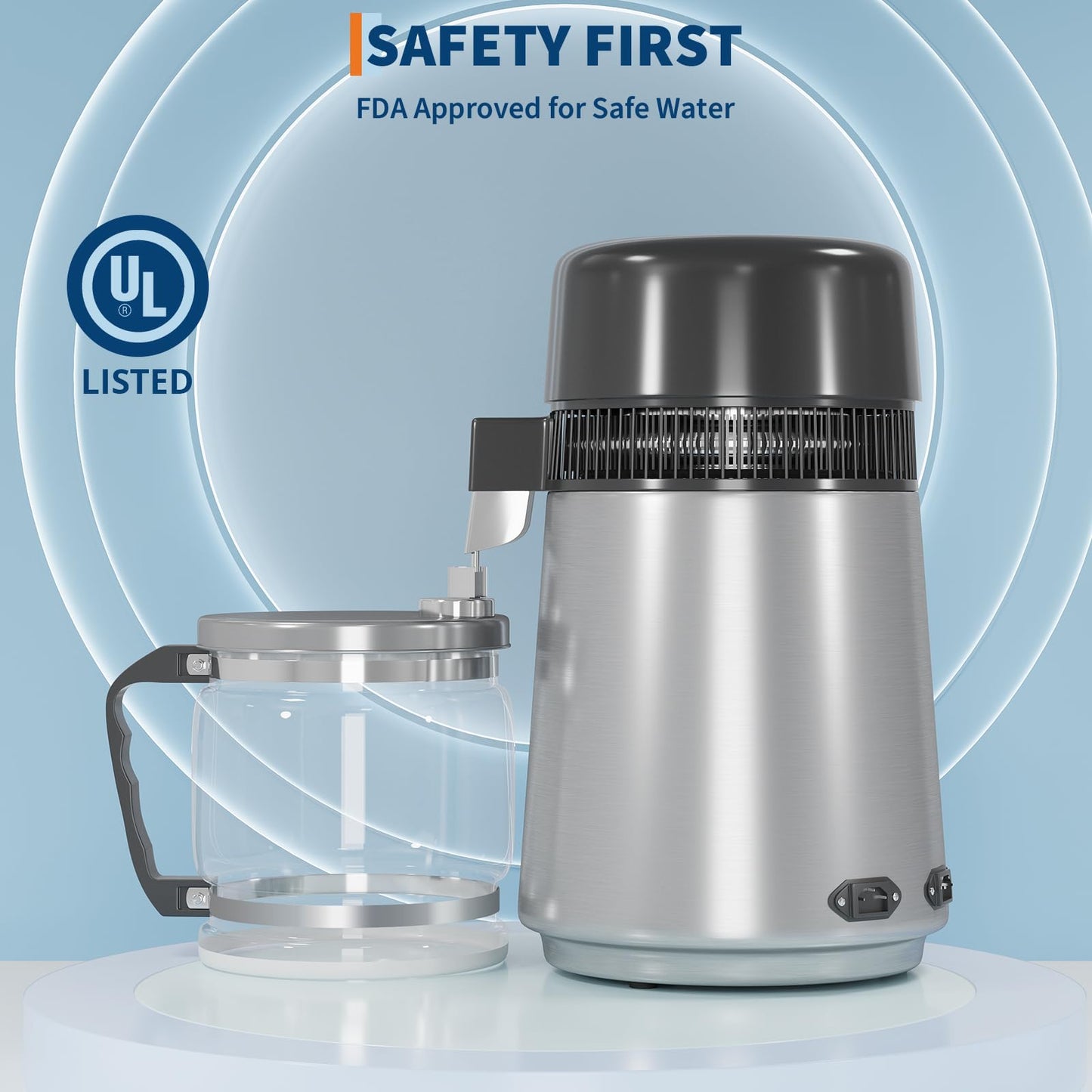 Garvee 4L Distilled Water Maker 750W Stainless Steel Home Countertop Water Distiller Pure Water