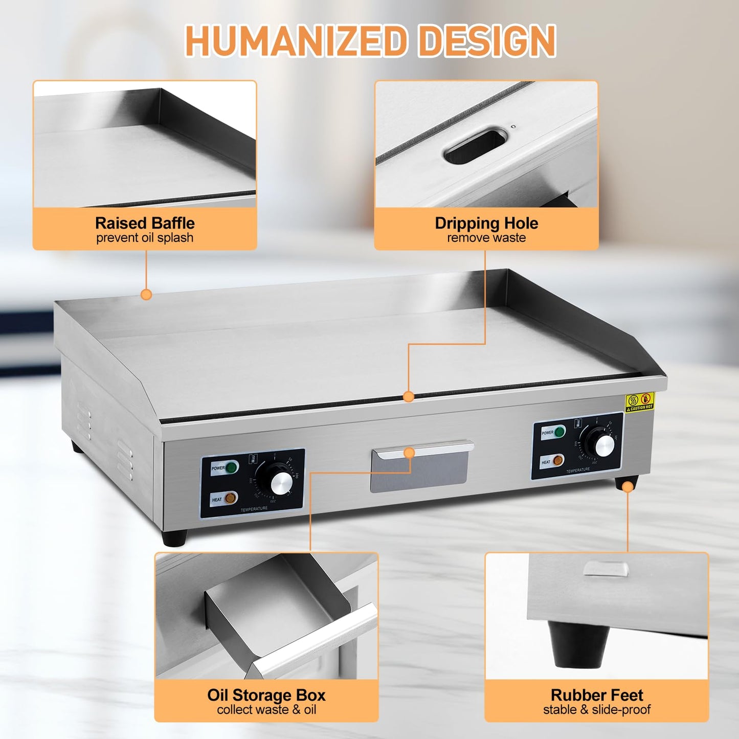 Garvee 29 Inch Commercial Electric Griddle Flat Top Grill Stainless Steel Teppanyaki Grill 3000W 110V Black