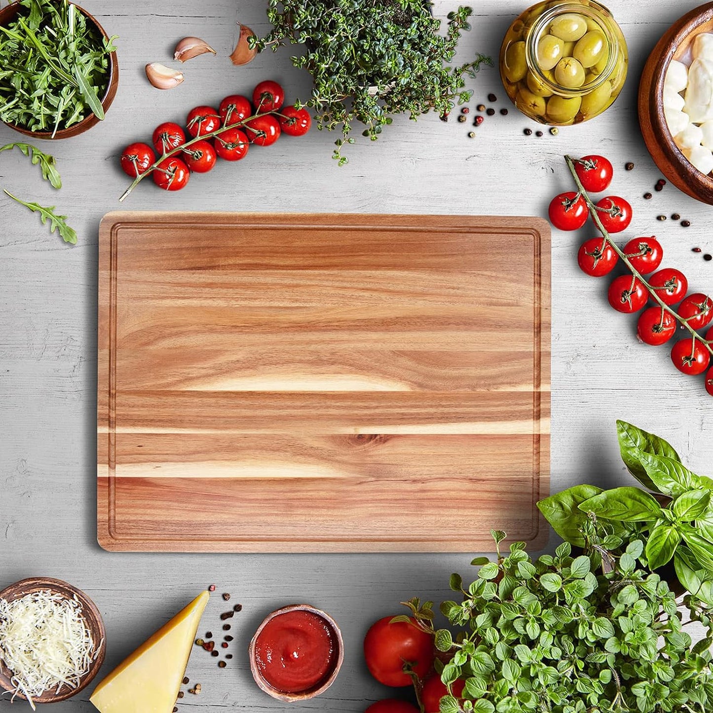 Garvee 24 x 18 Inch Large Acacia Wood Cutting Board, Reversible Wooden Butcher Block Cutting Board with Juice Groove, Carving Board for Meat, Turkey, Charcuterie
