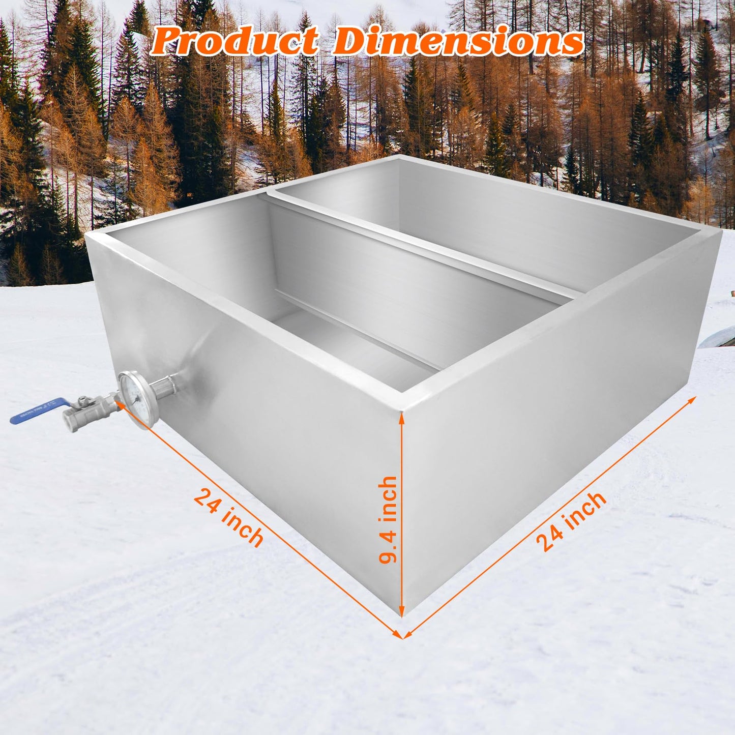 Garvee Maple Syrup Evaporator Pan, 24 x 24 x 9.4 Inch Maple Syrup Pan with Thermometer & 3/4" Throttle Valve, Stainless Steel Maple Syrup Boiling Pan for Making Sweet Maple Syrup