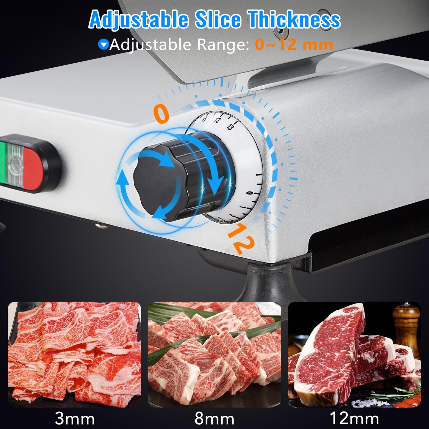 Garvee Meat Slicer, 240Watts Deli Slicer, 10" Stainless Steel Blade and Built-in Sharpening Stone,0-12mm Adjustable Thickness, Food Slicer Machine for Meat Cheese Bread for Commercial/Home Use