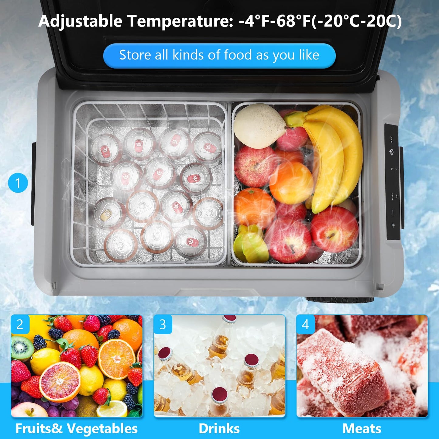 Garvee 37Qt (35L) Dual Zone Car Refrigerator, -4℉-68℉, 12V/24V Electric Cooler, Portable Freezer for Car, Truck, Home Use