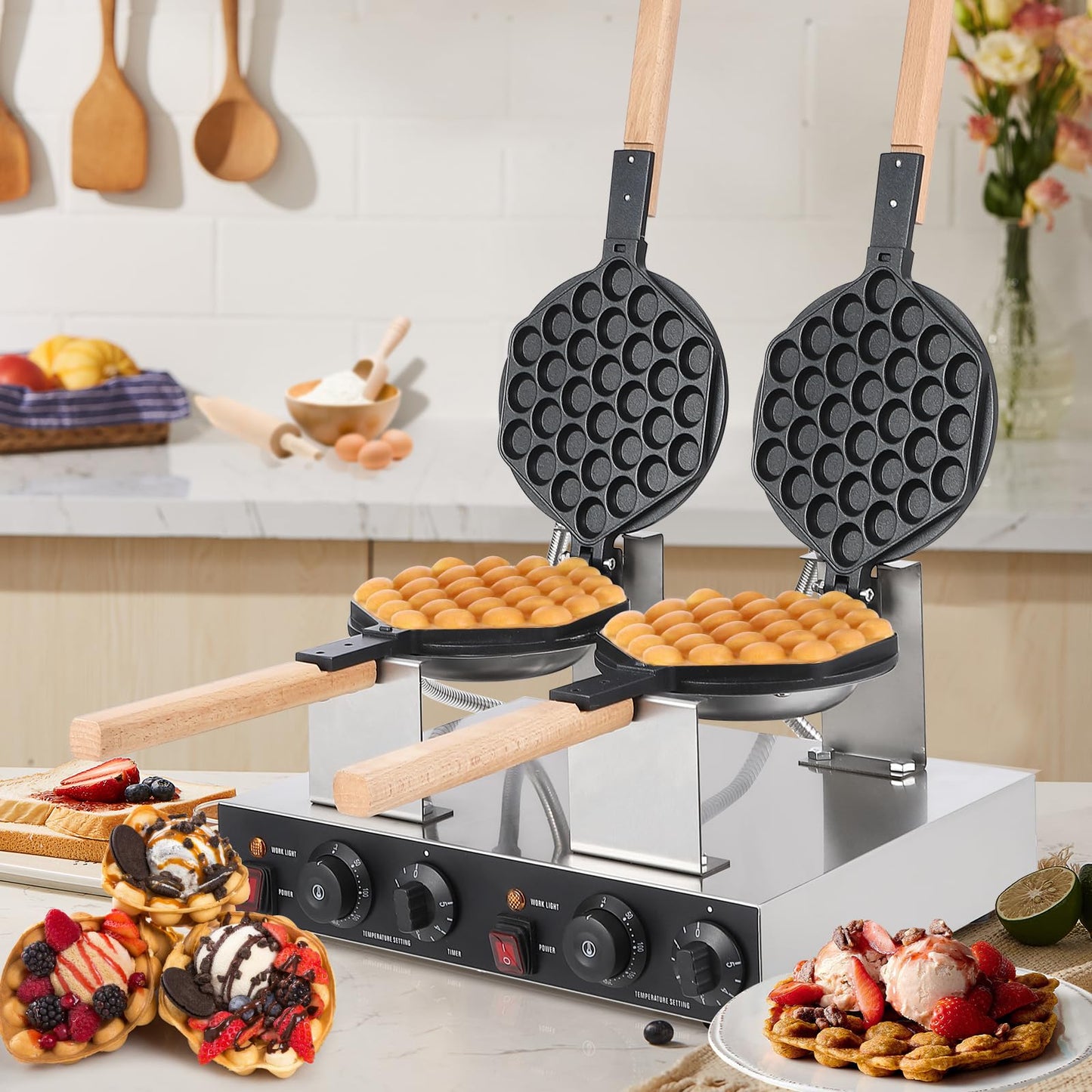 Garvee Bubble Waffle Maker 2800W Commercial Bubble Waffle Maker Machine Non-Stick Egg Waffle Maker Electric Bubble Waffle Baker for Home or Commercial Use