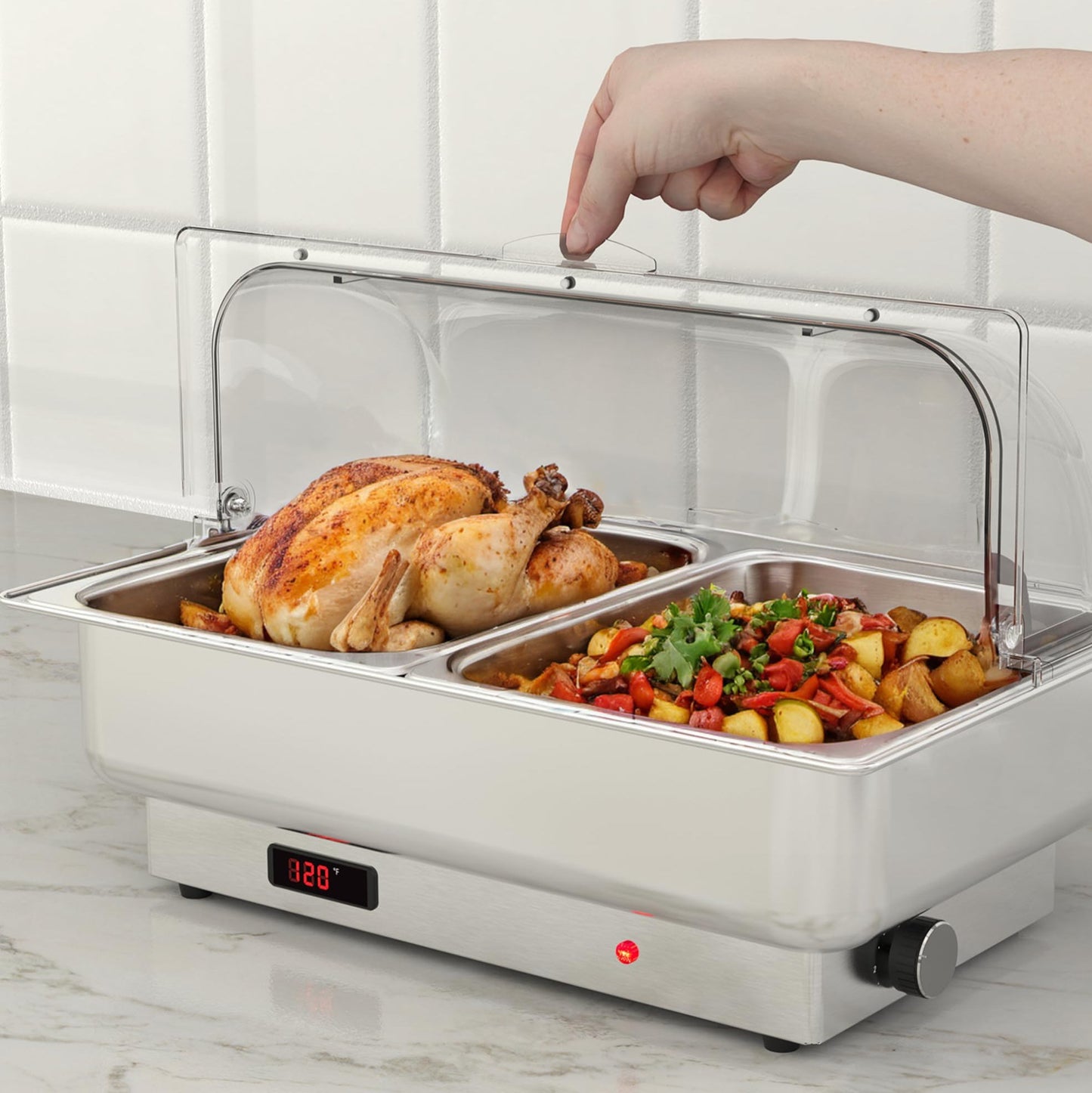 Garvee 2 Pack Electric Chafing Dishes Buffet Set 2 x 4.5 QT Size, NSF Stainless Steel Roll Top Catering Chafer Server Food Warmer with Cover for Party Wedding Banquet