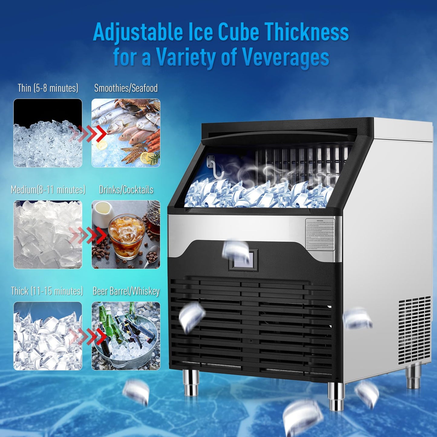Garvee 160 lbs/24H Commercial Ice Maker – Stainless Steel Under Counter Machine with 88 lbs Ice Storage, Self-Cleaning, Quiet 433W Compressor, Smart LCD Control & Water Filtration for Bar & Restaurant