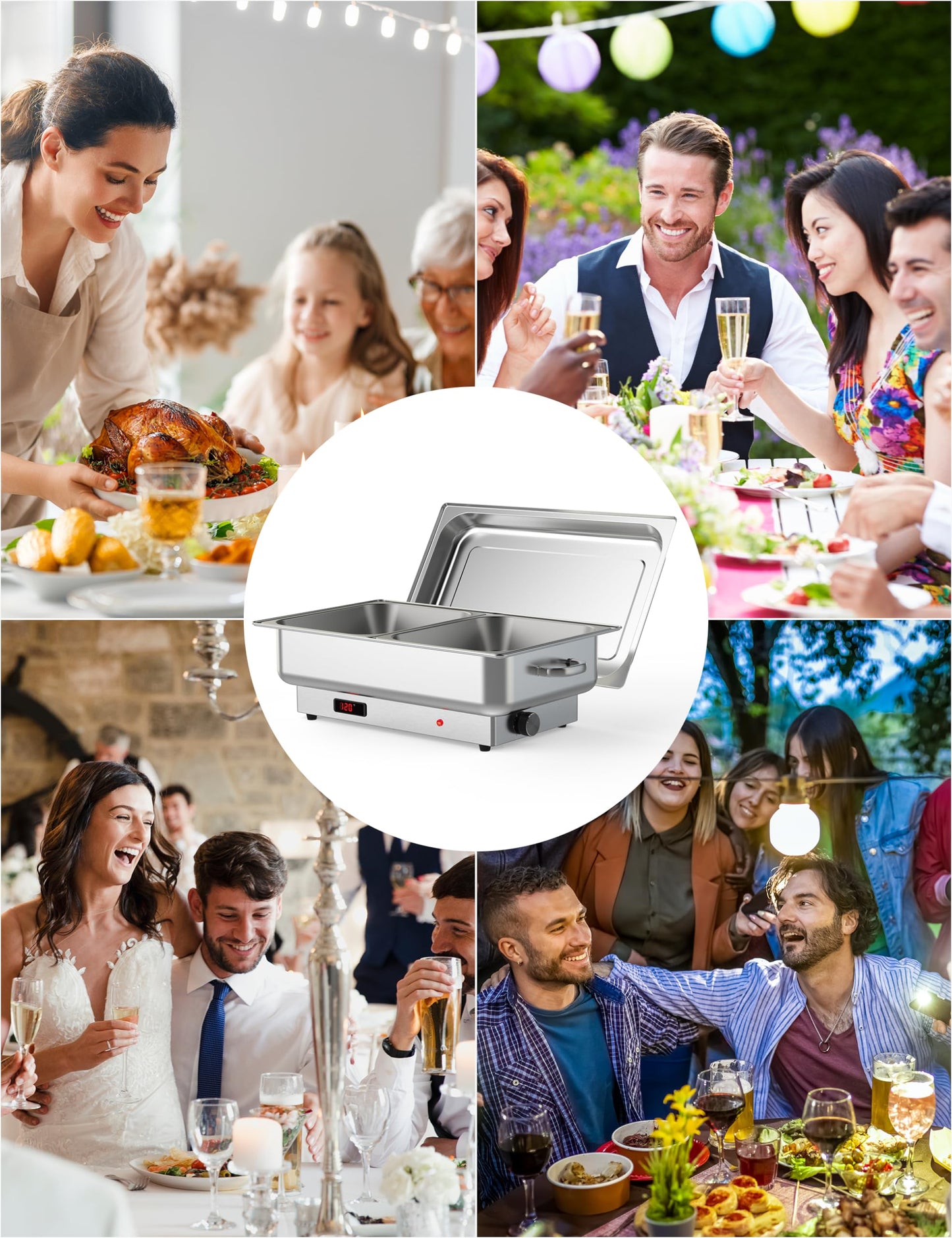 Garvee 2 Pack Electric Chafing Dish Buffet Set, 2 x 4.5QT Food Servers and Warmers, Stainless Steel Commercial Catering Food Warmers with Temperature Control Display for Weddings, Parties and Festivals