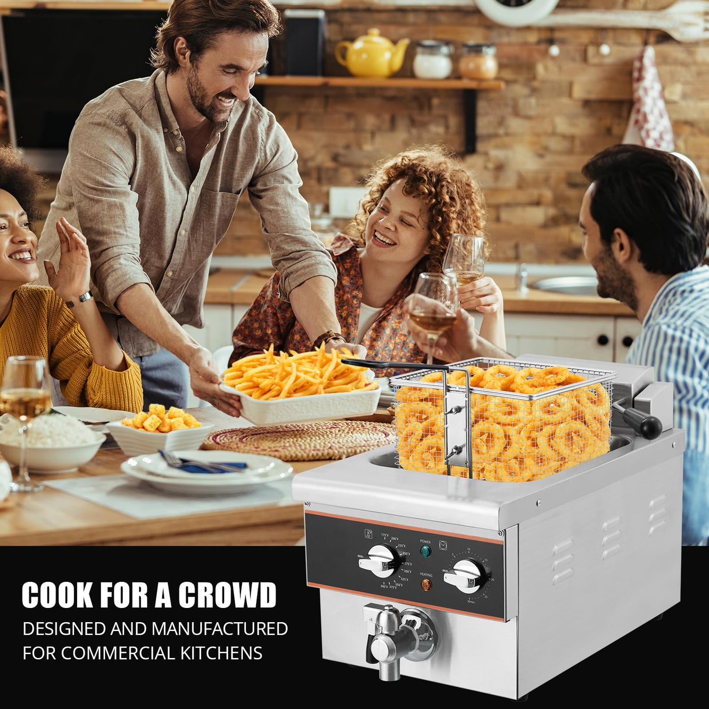 Garvee 6L Electric Deep Fryer, Countertop Fryers with Oil Drain, Timer, Rotary fryer head, Stainless Steel Commercial Deep Fryers for Home Kitchen and Restaurant, 1800W 120V