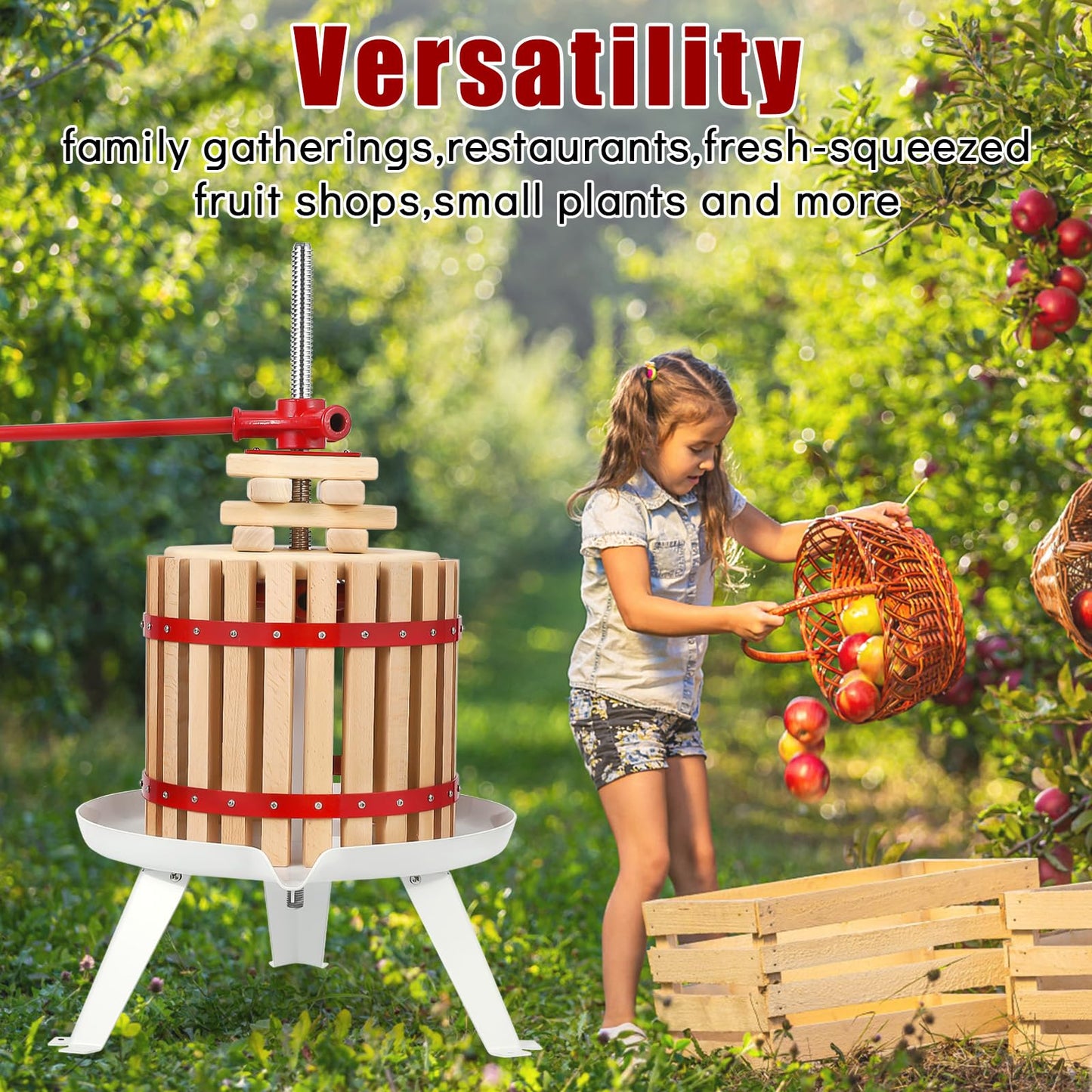 Garvee 3.2 Gal Manual Fruit Wine Press, Wood Steel Fruit and Wine Press With T-Handle, Stable Triangular Structure, Wine Making Press for Outdoor, Kitchen, Manual Assembly Required