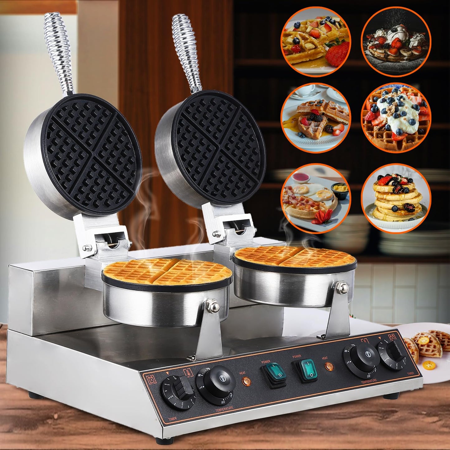 Garvee Commercial Electric Waffle Maker Stainless Steel Nonstick Mold for Restaurant, Bakeries, Snack Bar Use (110V 2400W)