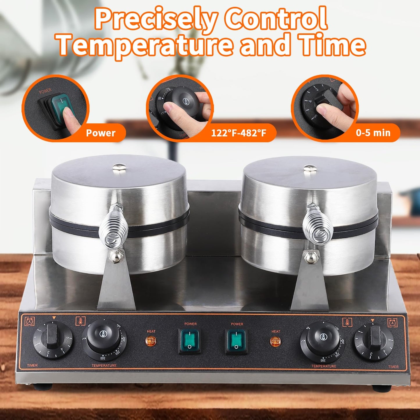 Garvee Commercial Electric Waffle Maker Stainless Steel Nonstick Mold for Restaurant, Bakeries, Snack Bar Use (110V 2400W)