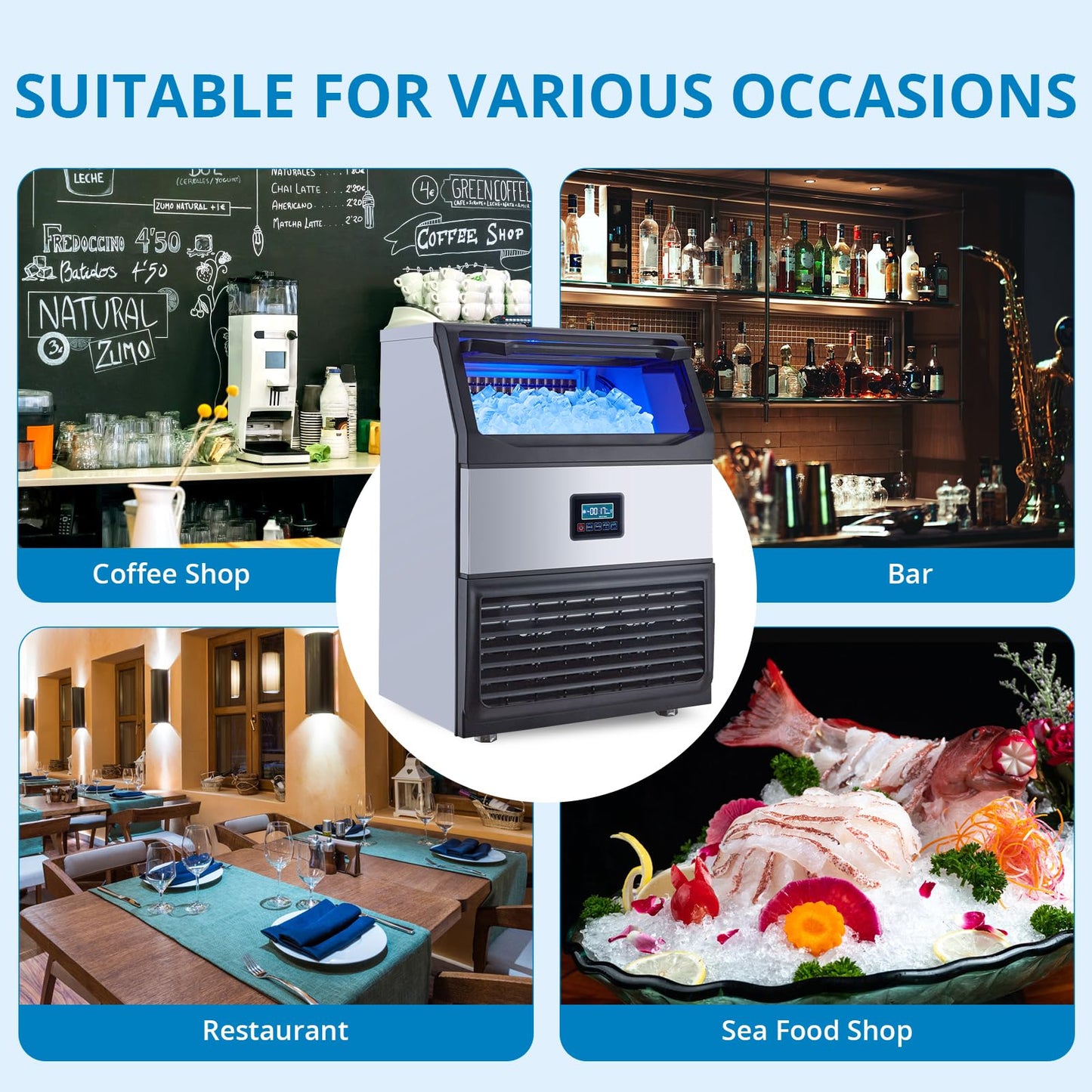 Garvee Commercial Ice Maker Machine, 200LB/24H Stainless Steel Under Counter Ice Maker with 55LBS Storage Capacity, 90 Ice Cubes Ready in 11-18Mins for Home, Bar, Restaurant, Outdoor Activities