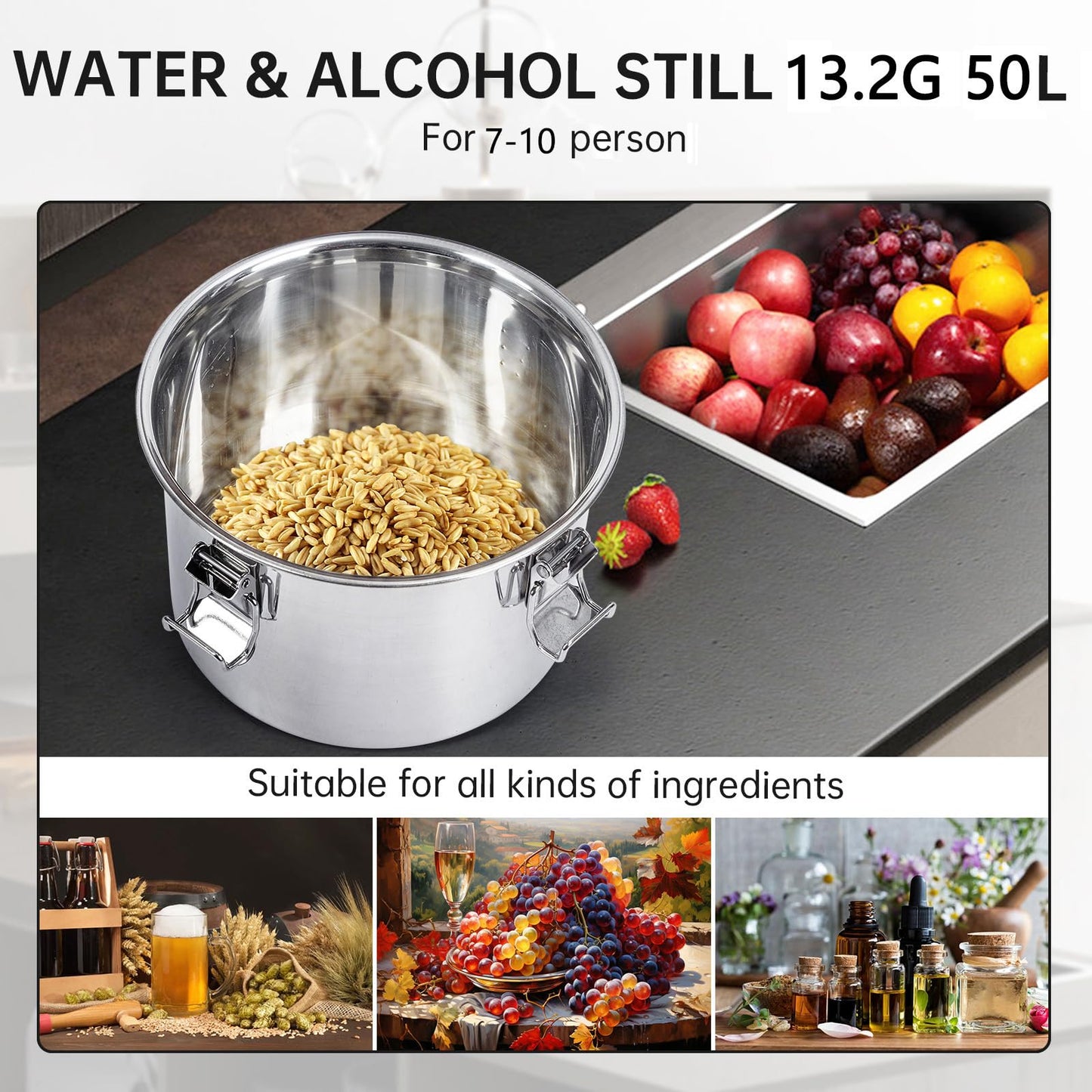 Garvee 13.2Gal(3 Pots) Alcohol Distiller, Stainless Steel Kit with Copper Tube/Circulating Pump for Home Brewing Whisky, Wine, Brandy