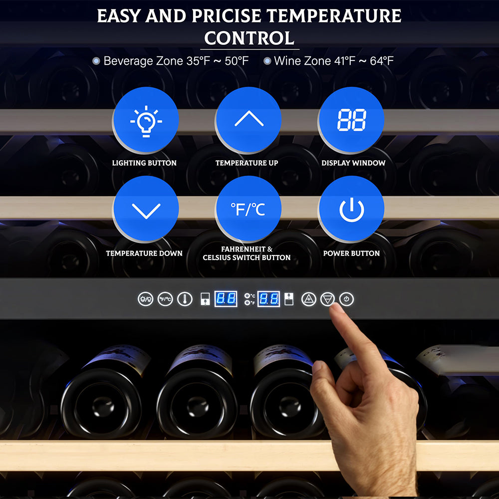 Garvee Dual Zone Freestanding Wine Fridge 24" - 154 Bottle Capacity, Built-In Wine Cooler Refrigerator With Safety Child Lock for Red, White, Champagne, or Sparkling Wine - Stainless Steel
