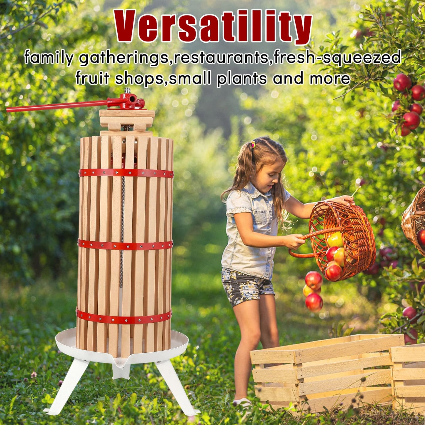 Garvee 7.9 Gal Manual Fruit Wine Press, Wood Steel Fruit and Wine Press With T-Handle, Stable Triangular Structure, Wine Making Press for Outdoor, Kitchen, Manual Assembly Required