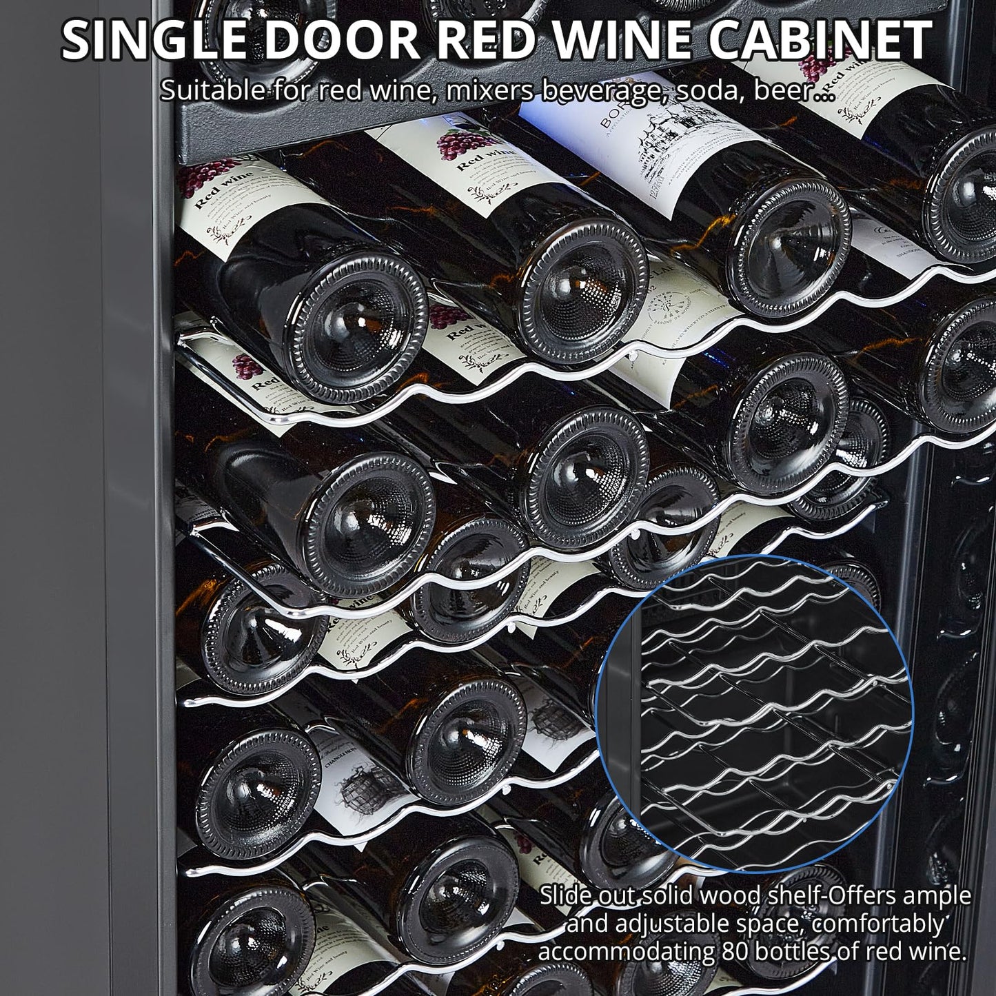 Garvee 80 Bottles Dual Zone Wine Cooler LED Touch Display | UV Protection Glass Door Wine Fridge | 41-64°F Temperature Control | Quiet Compressor Wine Cellar for Red & White Wine