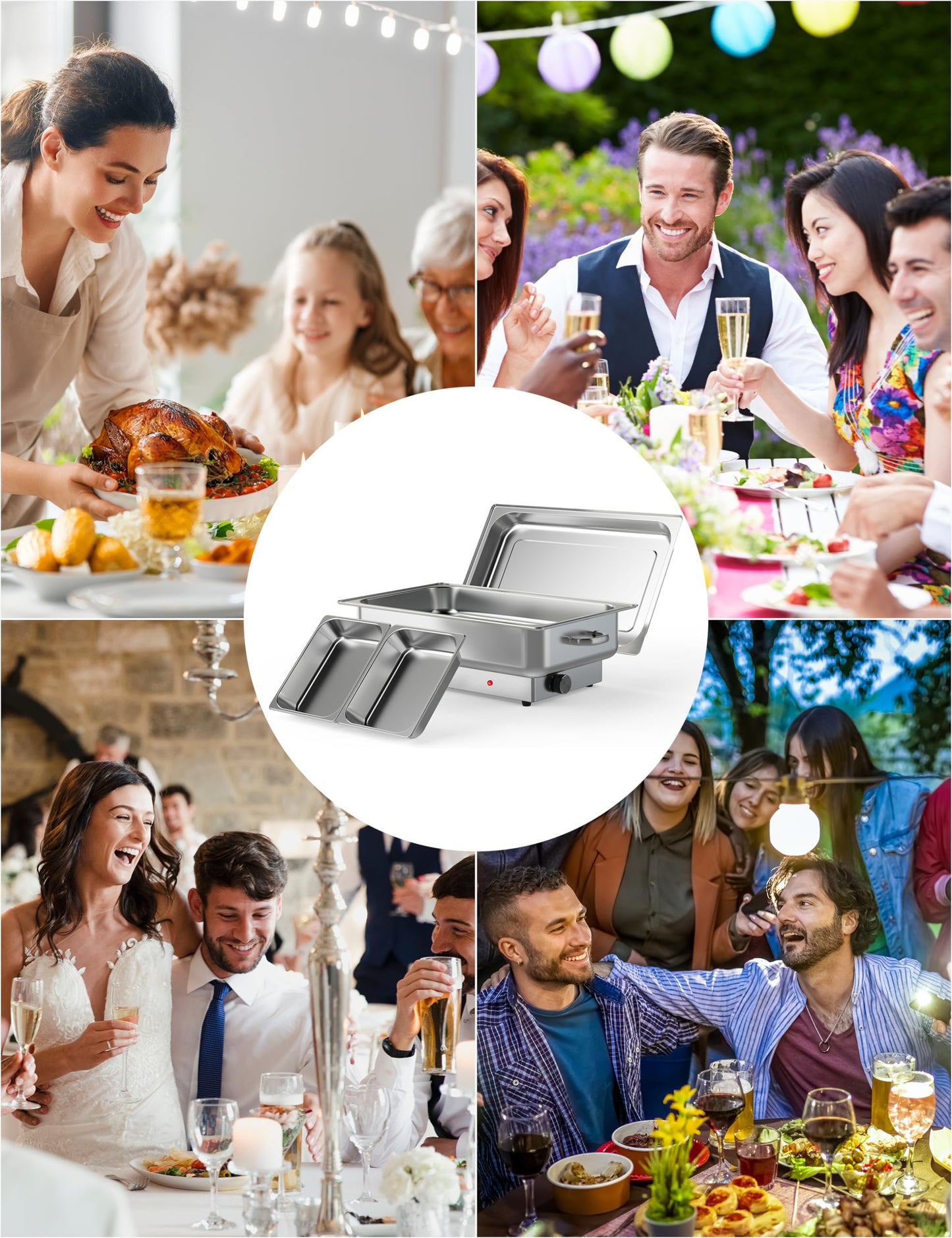 Garvee 2 PACK Electric Chafing Dish Buffet Set 9QT Buffet Food Servers and Warmers Digital Display Temperature with 1 Full-size Pan & 2 Half-size Pan Stainless Steel for Parties Weddings Caterings