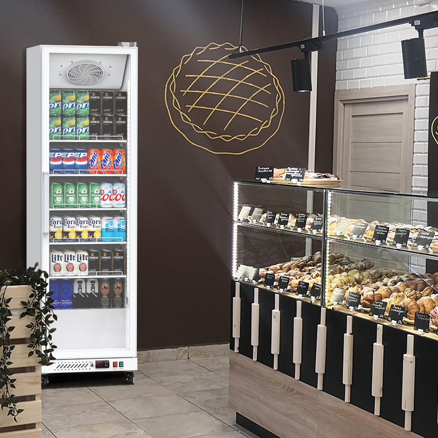 Garvee Commercial Display Refrigerator, 12.4 Cu.Ft Beverage Cooler, LED Light, Adjustable Shelves, Glass Door, Auto-Defrost, 360° Air-Cooling, Suitable for Bars and Stores