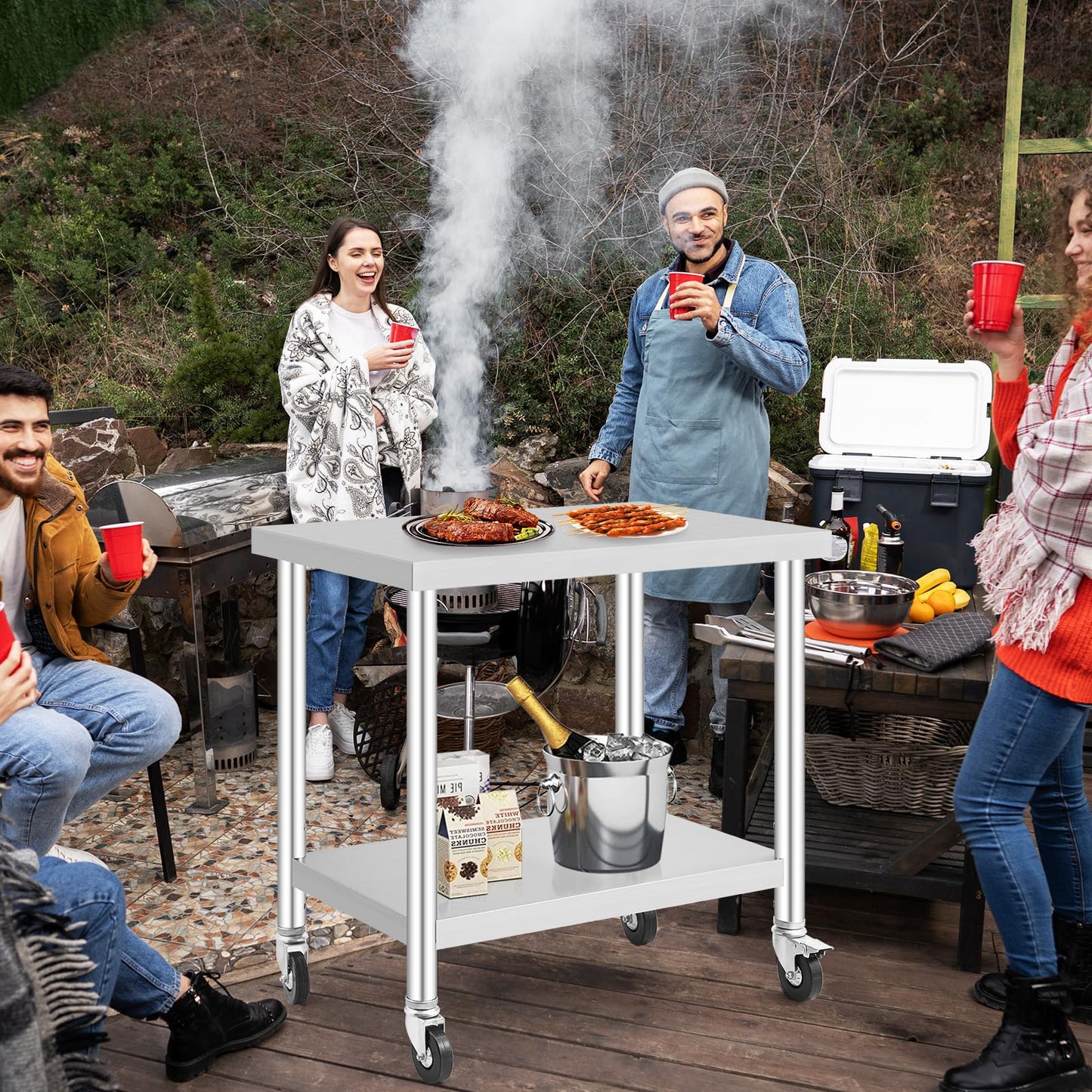 GARVEE 36"L x 24"W x 37"H Stainless Steel Work Table with Caster Wheels - Heavy-Duty Food Prep Table with Adjustable Undershelf for Kitchen, Garage, Laundry, and Hotel Use