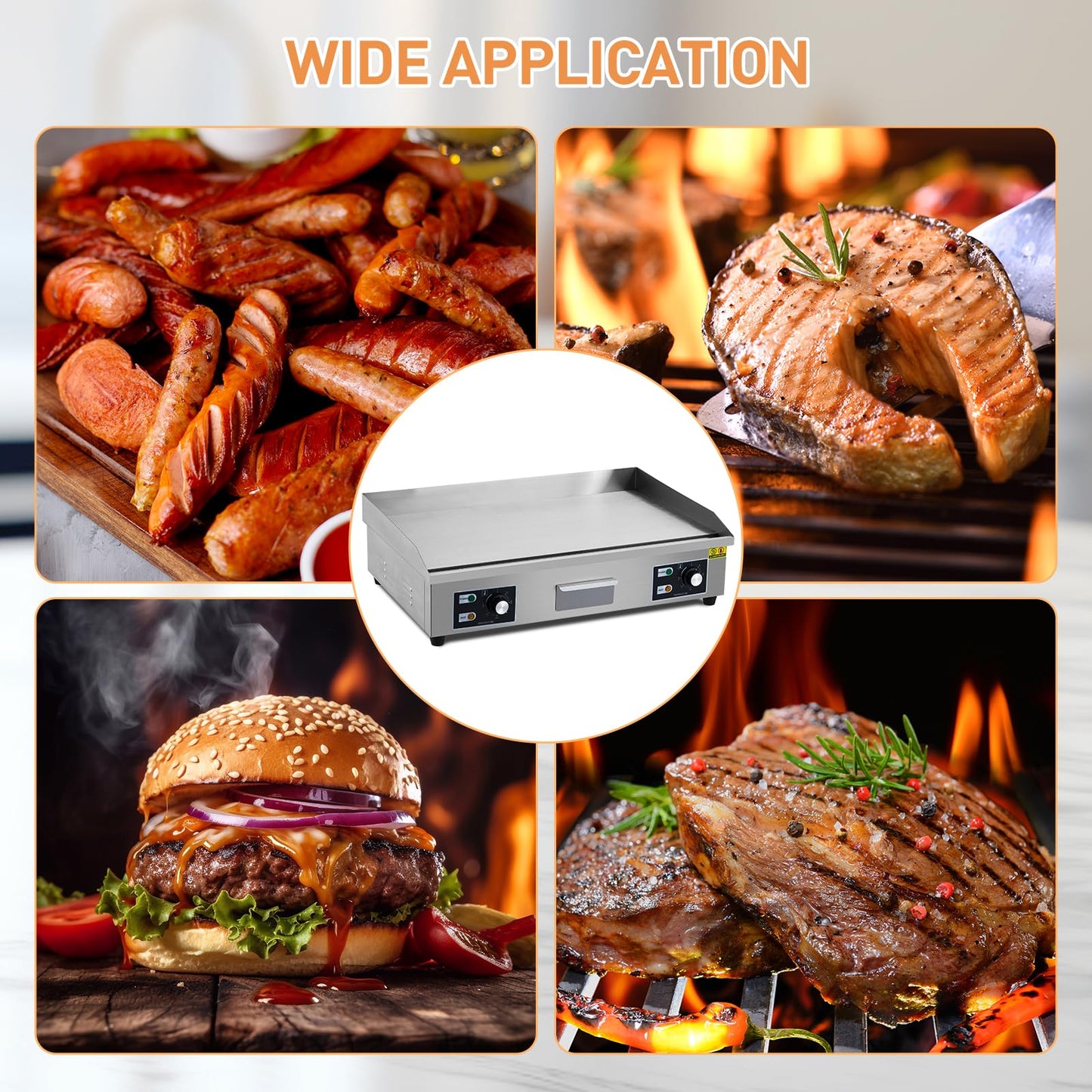 Garvee 29 Inch Commercial Electric Griddle Flat Top Grill Stainless Steel Teppanyaki Grill 3000W 110V Black