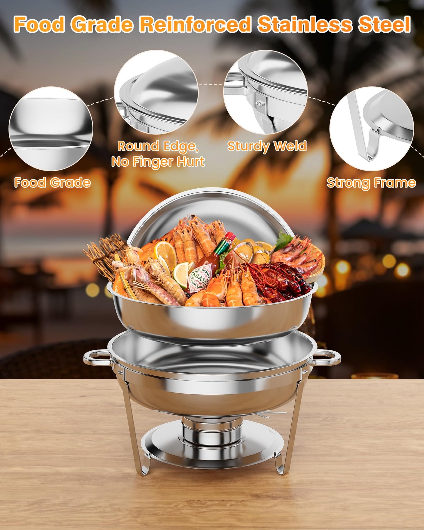 Garvee 5QT Chafing Dish Buffet Set of 2 Pack, Round Stainless Steel Food Warmers Buffet Servers Sets, Chafer with Food & Water Pan, Lid, Frame, Fuel Holder for Catering and Parties