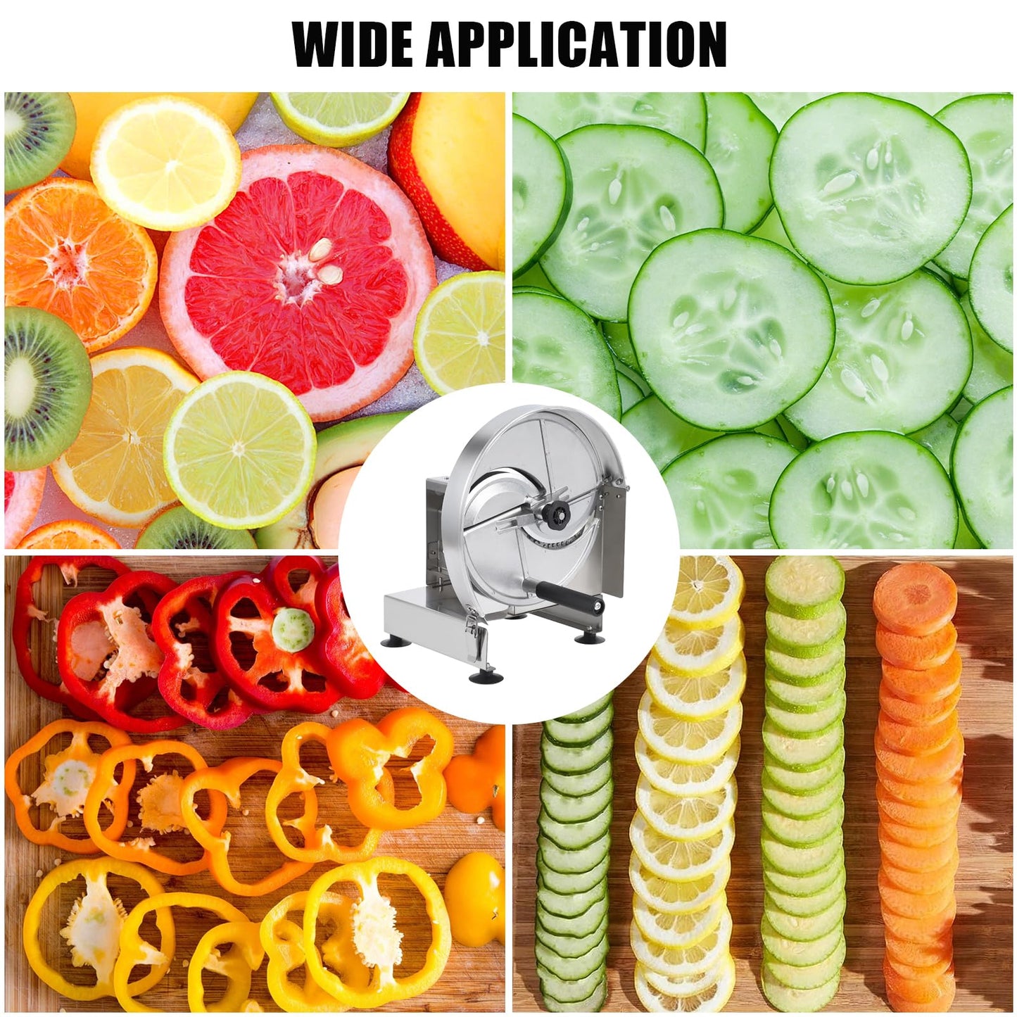 Garvee Commercial Vegetable Slicer Manual Potato Tomato Cutter Stainless Steel Adjustable 0.2-10mm Thickness, Easy Clean, Stable Operation, Suitable for Home and Professional Use