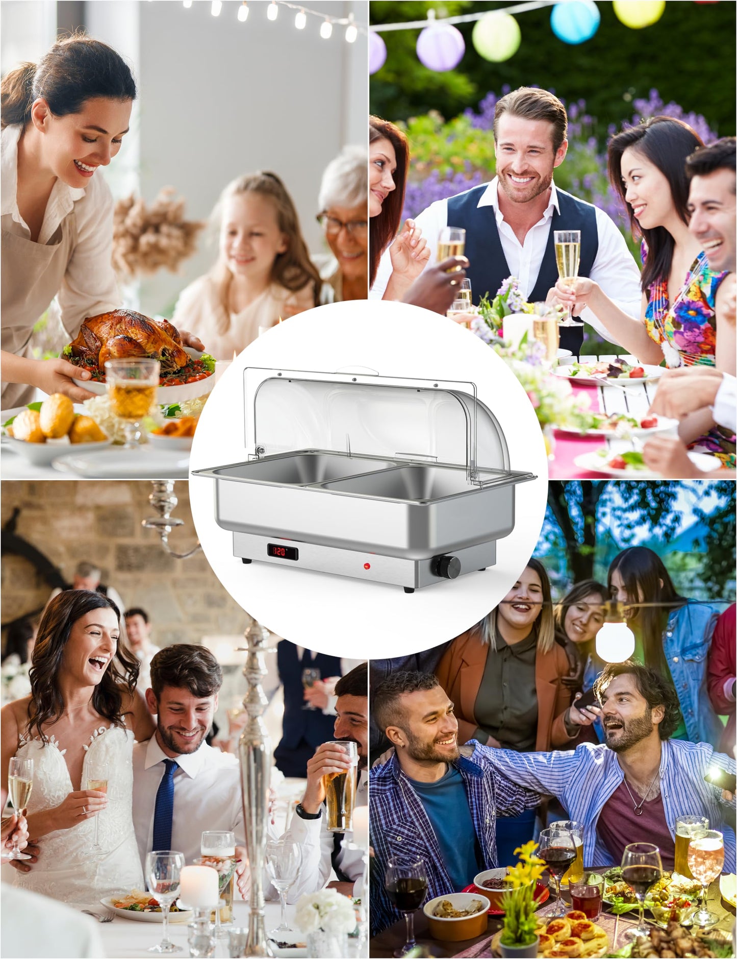 Garvee 2 Pack Electric Chafing Dishes Buffet Set 2 x 4.5 QT Size, NSF Stainless Steel Roll Top Catering Chafer Server Food Warmer with Cover for Party Wedding Banquet