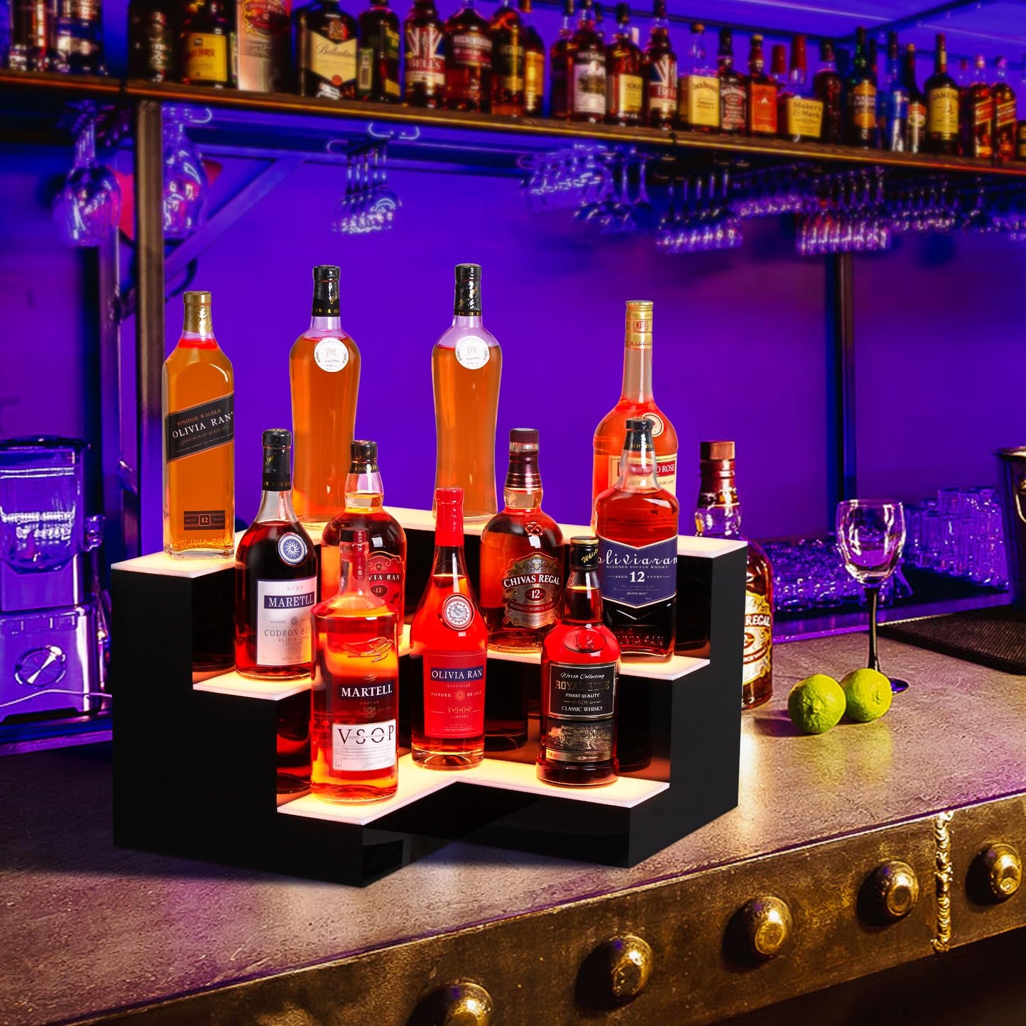 Garvee 24-Inch Smart LED Liquor Display Cabinet - App-Controlled L-Shaped Acrylic Shelf for Home Bar or Commercial Use | 180-Bottle Capacity