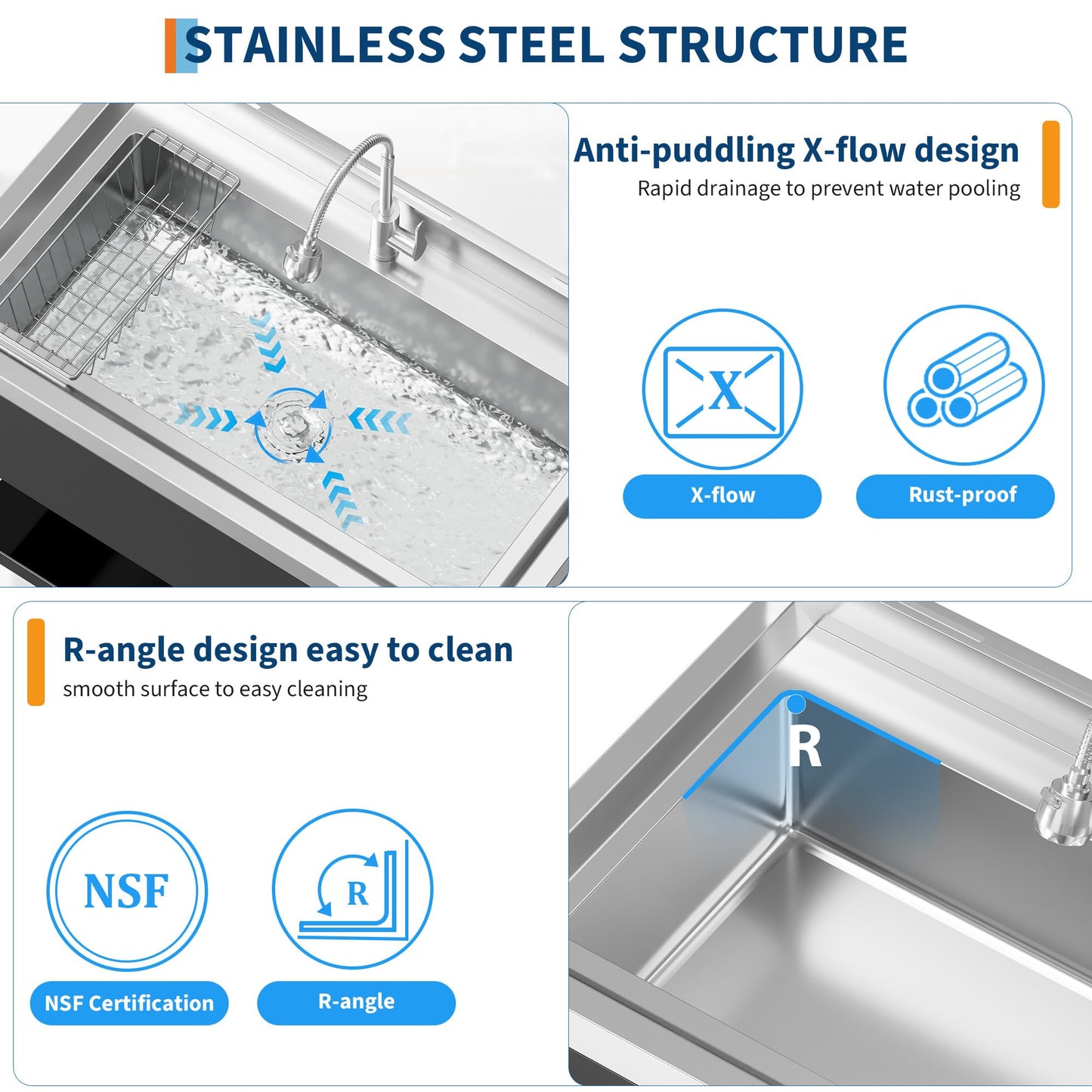 Garvee 20"D X 36"W X 35.5"H Commercial Stainless Steel Utility Sink, Black, Freestanding Kitchen Sink with Hot & Cold Water Faucet for Indoor and Outdoor Use