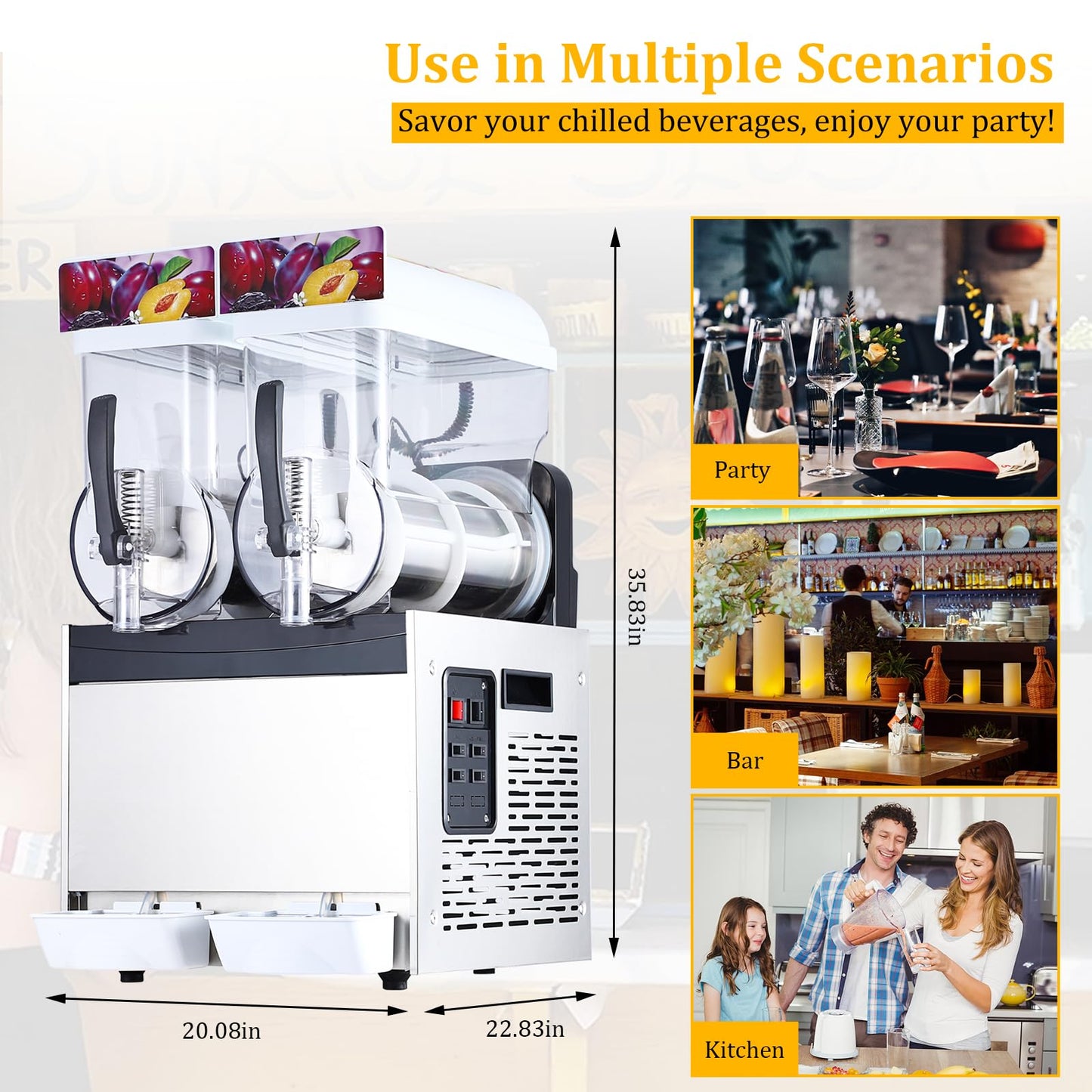 Garvee 30L Commercial Slushy Machine, Dual 15L Tanks, Temp Control, Stainless Margarita Maker for Home Restaurant Bar Party Nail Salons