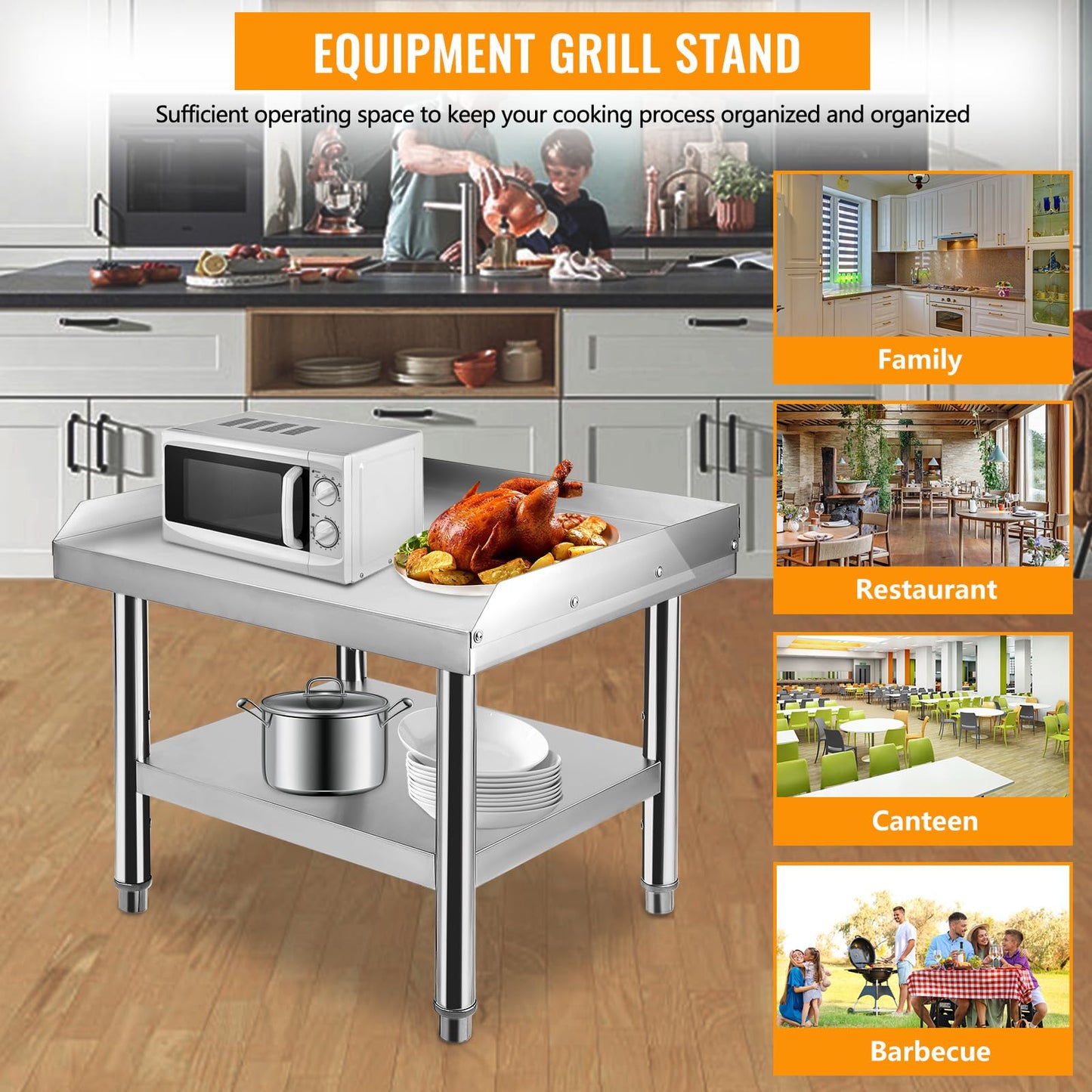 GARVEE 48"L x 30"W x 24"H Stainless Steel Grill Stand Table - Heavy-Duty, Adjustable Undershelf, Easy to Assemble, for Home and Commercial Kitchens