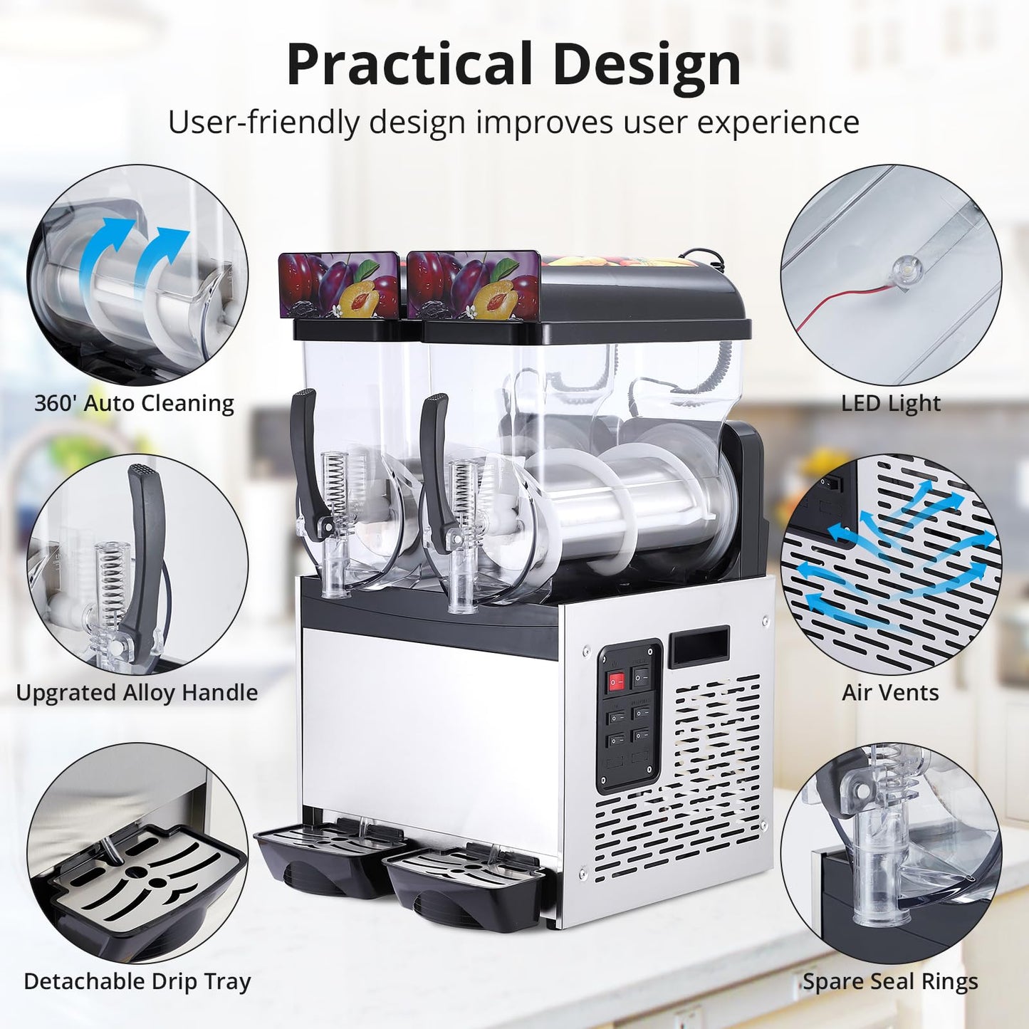 Garvee 30L Commercial Slushy Machine 700W Stainless Steel Self-Cleaning Produces 120 Cups/Hour for Margaritas Smoothies Cocktails Homes Coffee Shops Restaurants