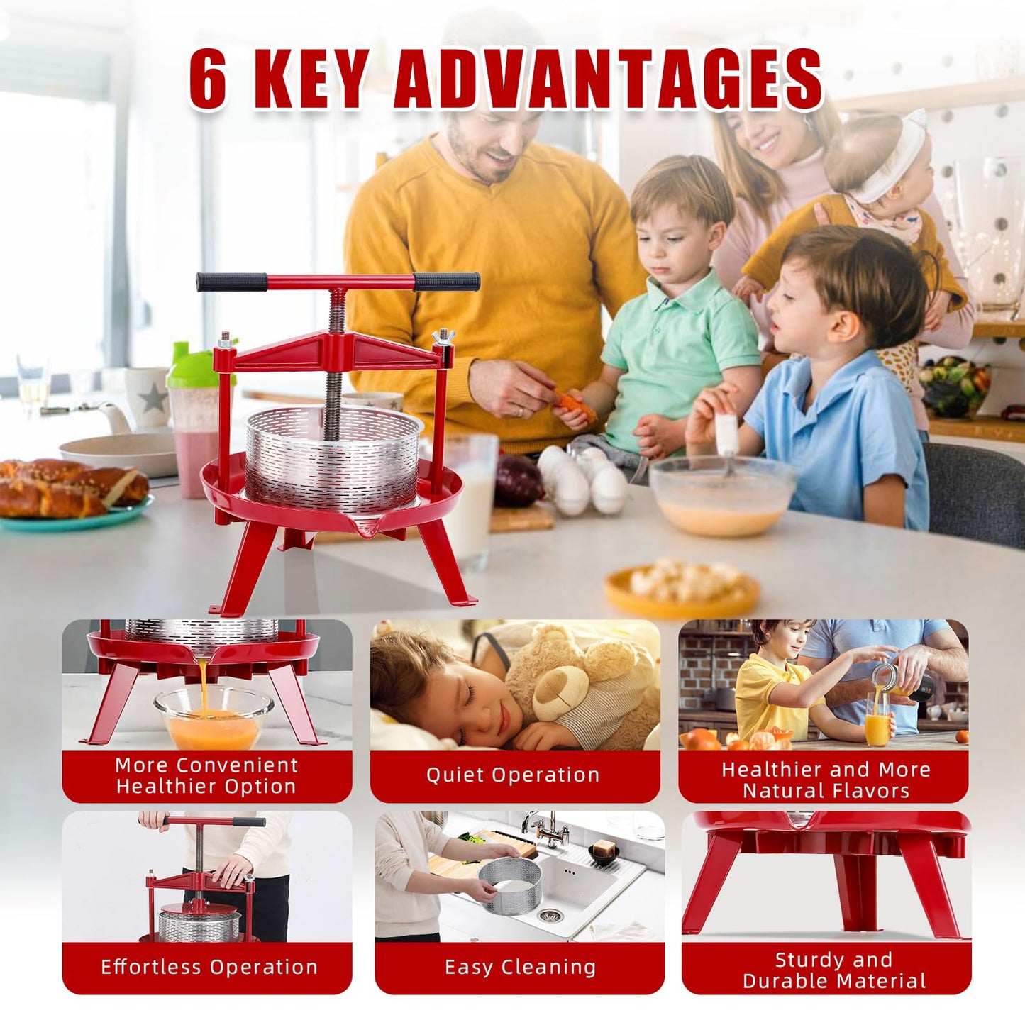 Garvee 1.32 Gal/5L Capacity Stainless Steels Fruit Wine Press and Juice Maker, Ideal for Wine, Cider, Apple, Tincture, Vegetables, Honey, Olive Oil Features T-Handle, Stable Triangular Structure