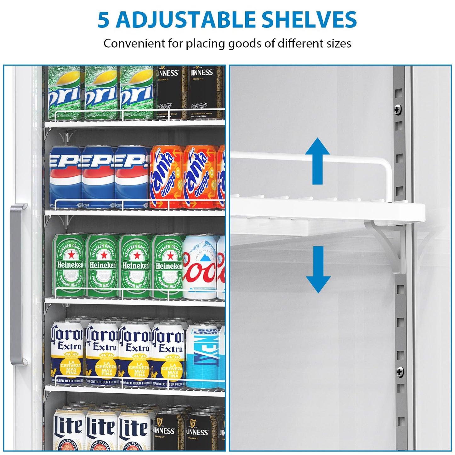 Garvee Commercial Display Refrigerator, 12.4 Cu.Ft Beverage Cooler, LED Light, Adjustable Shelves, Glass Door, Auto-Defrost, 360° Air-Cooling, Suitable for Bars and Stores