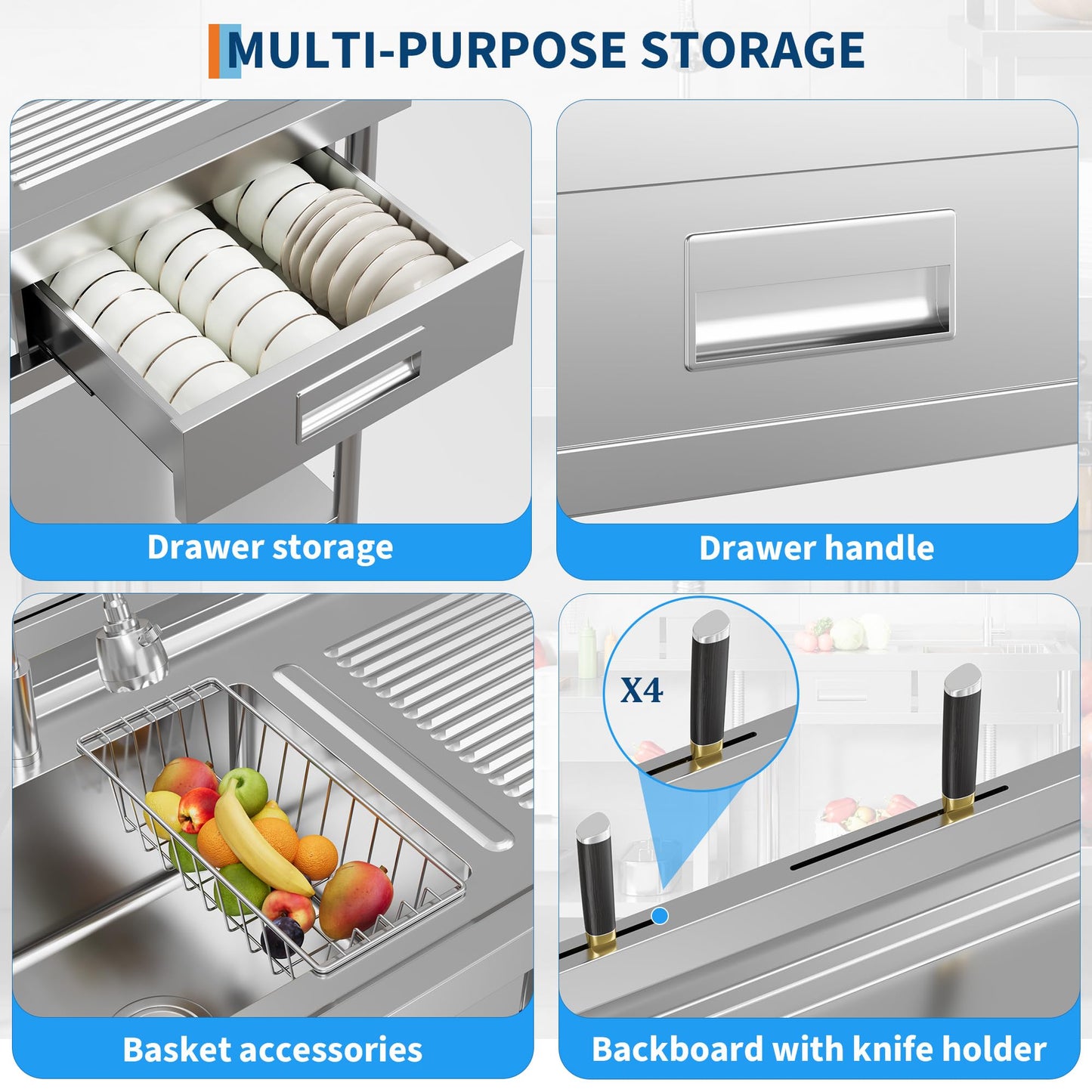 Garvee 20"D X 40"W X 39"H Commercial Stainless Steel Utility Sink Freestanding Single Bowl Kitchen Sink with Cold & Hot Water Faucet Laundry Room Garage Rust-Resistant