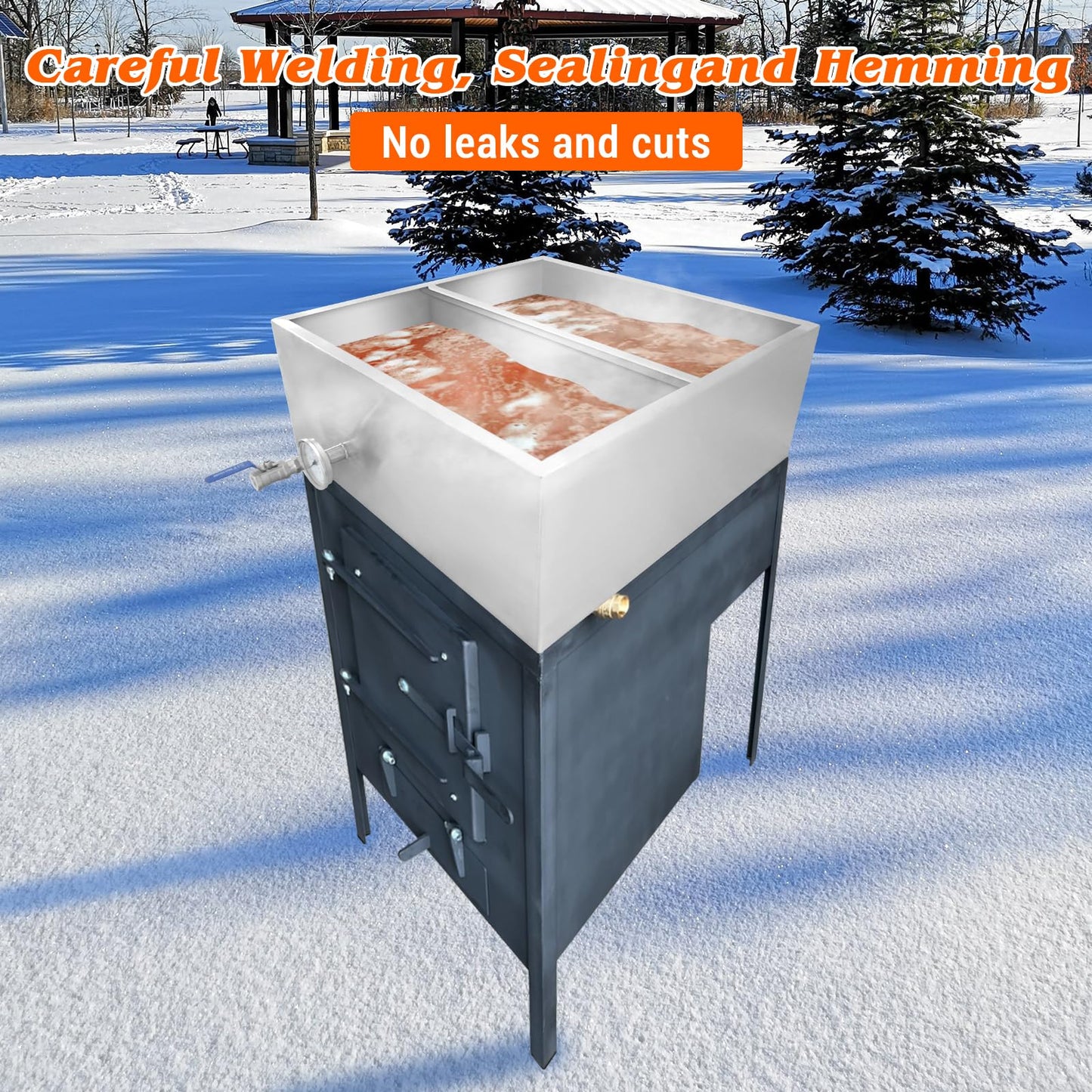 Garvee Maple Syrup Evaporator Pan, 24 x 24 x 9.4 Inch Maple Syrup Pan with Thermometer & 3/4" Throttle Valve, Stainless Steel Maple Syrup Boiling Pan for Making Sweet Maple Syrup