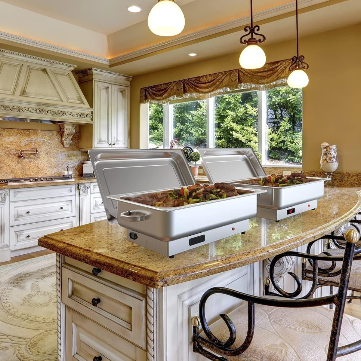 Garvee 9QT(1x1/1+ 2x1/2Pan)Electric Chafing Dish with Temperature Control, Stainless Steel Buffet Servers and Warmers,Electric Chafing Dish Set with Temperature Control for Catering