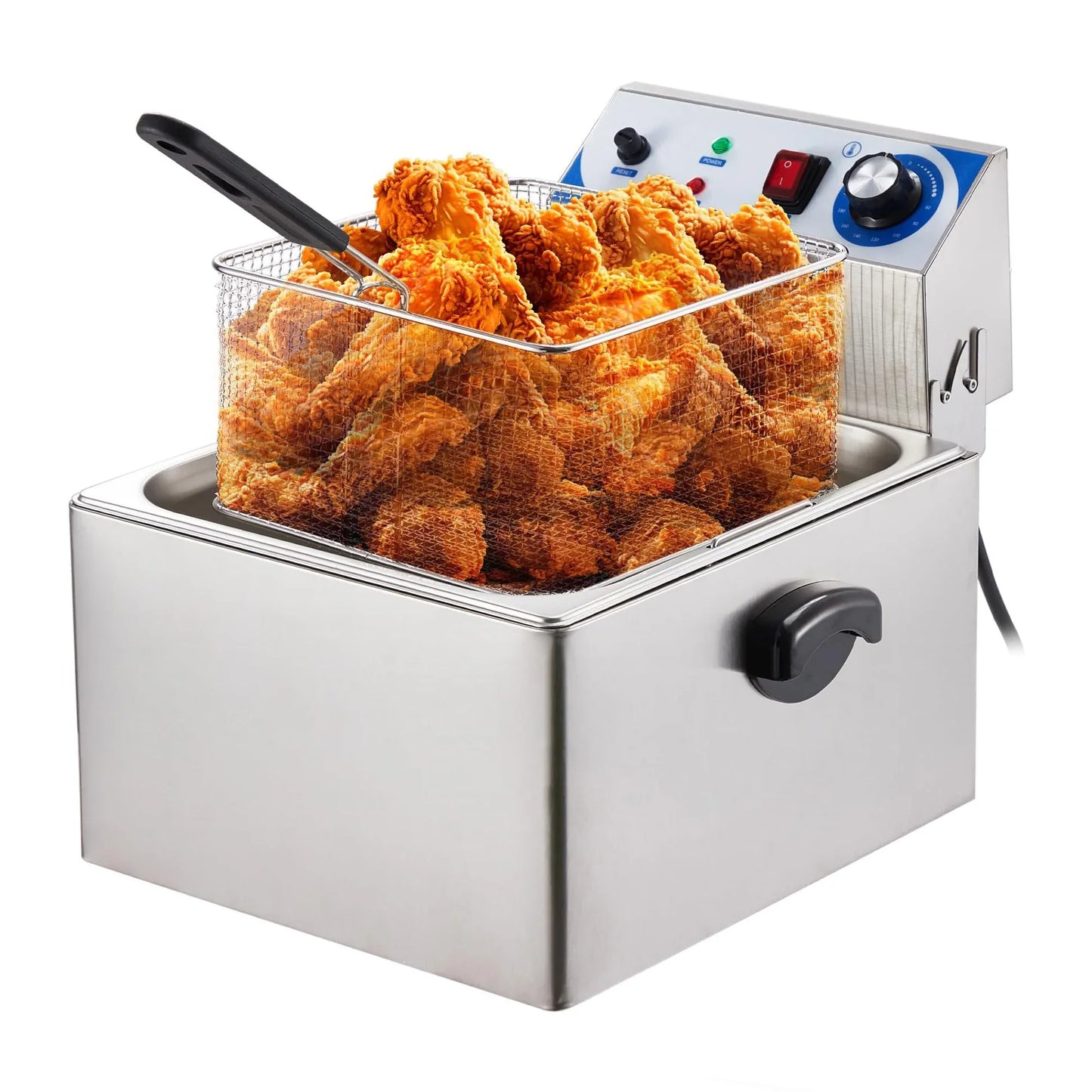 Garvee 11L/10QT 1500 Watts Electric Deep Fryer - Stainless Steel Adjustable Temperature Control for Wings, Shrimp, Nuggets (110V) with Basket