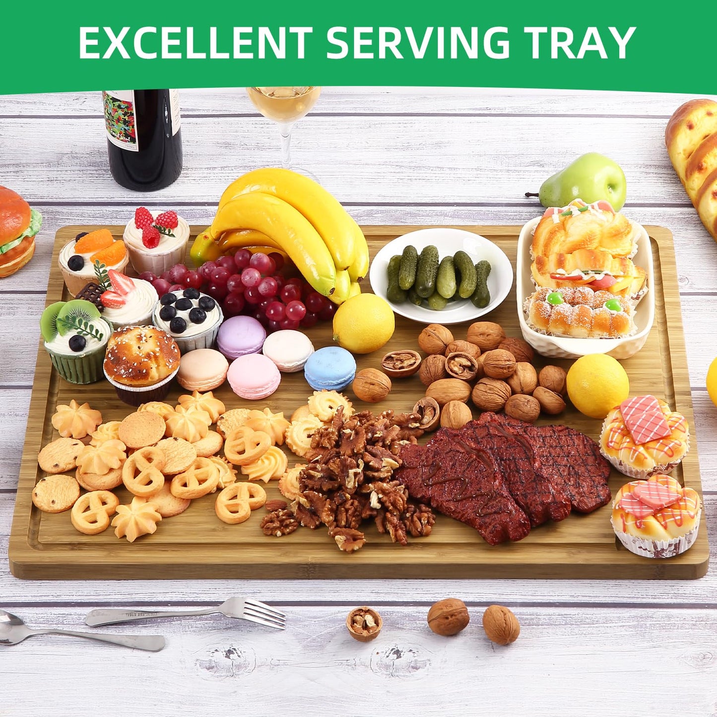 Garvee 24"x18" Large Cutting Board, Bamboo Wood Cutting Board for Kitchen with Handles and Juice Groove, Reversible Chopping Board for Meat, Cheese Board Charcuterie Serving Tray