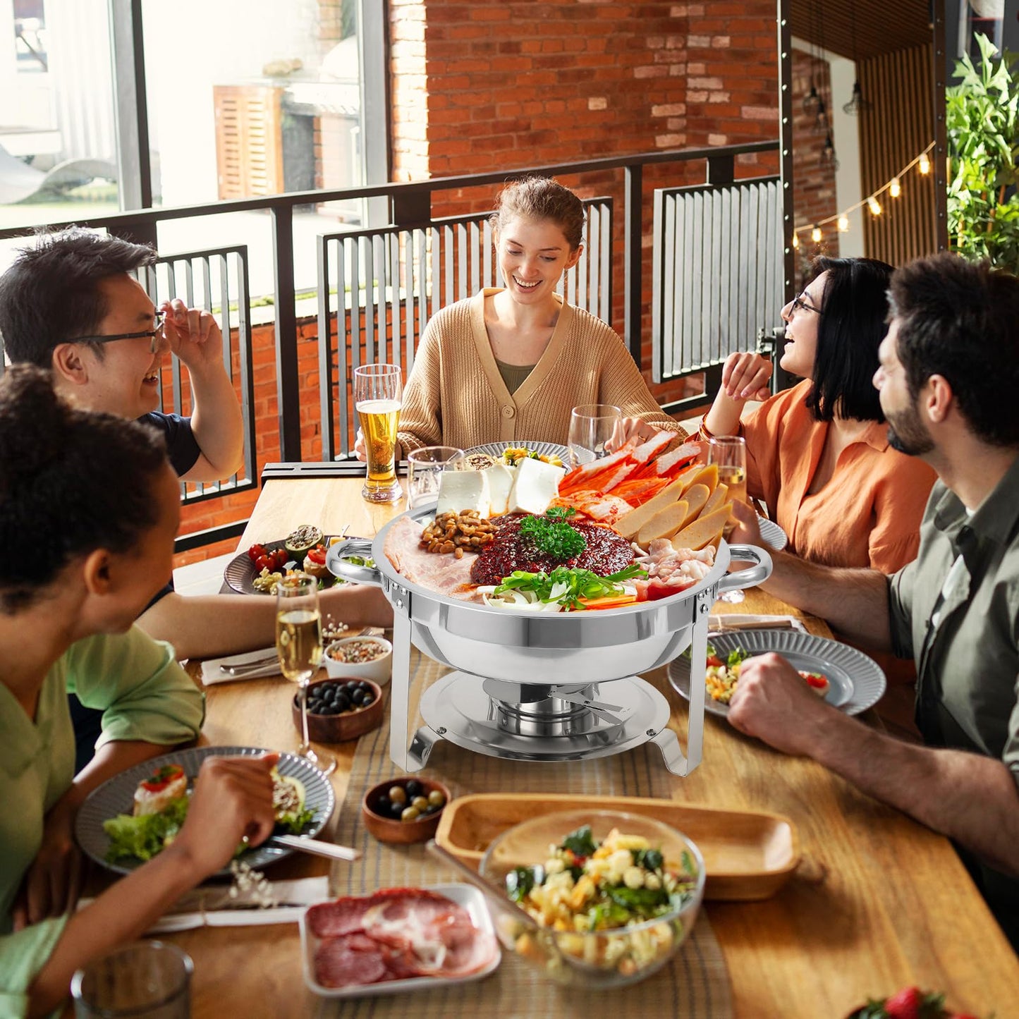 Garvee Chafing Dish Buffet Set 2 Pack 5QT, Stainless Steel Round Chafing Dishes for Buffet with Lid Holder & Glass Lid, Buffet Servers and Warmers for Parties, Wedding, Camping, Dinner, Silver