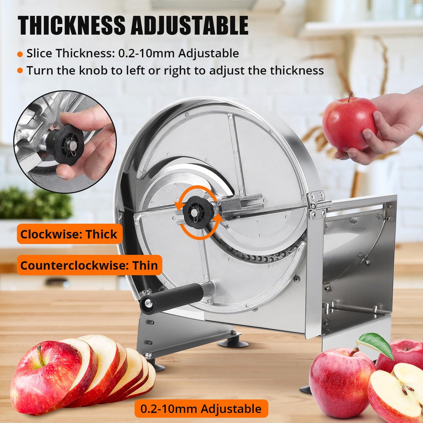 Garvee Commercial Vegetable Slicer Manual Potato Tomato Cutter Stainless Steel Adjustable 0.2-10mm Thickness, Easy Clean, Stable Operation, Suitable for Home and Professional Use