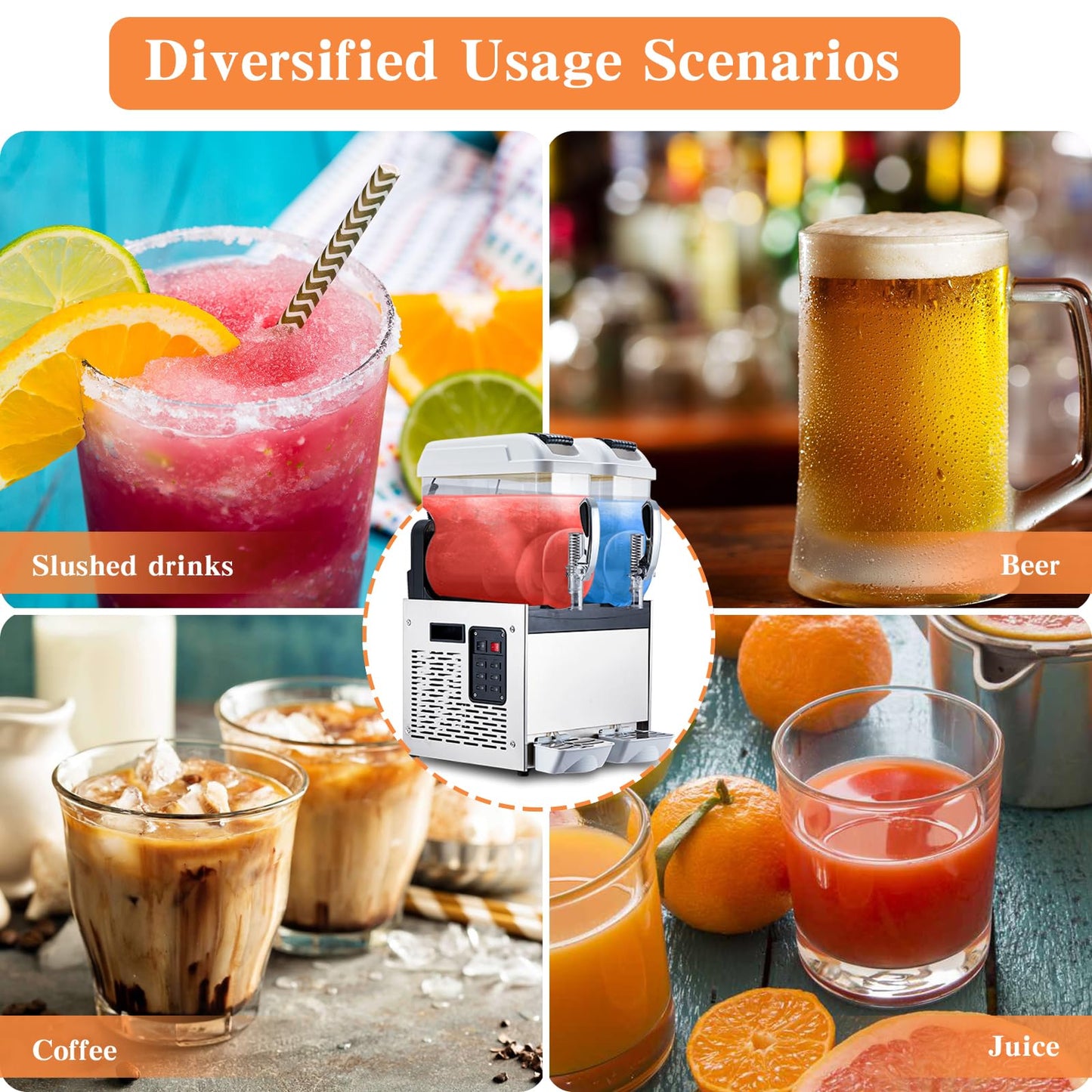 Garvee Commercial Slushy Machine 7.2L (0.95Gal x2) 370W – Dual-Tank Stainless Steel for Frozen Drinks & Margaritas, Commercial Use