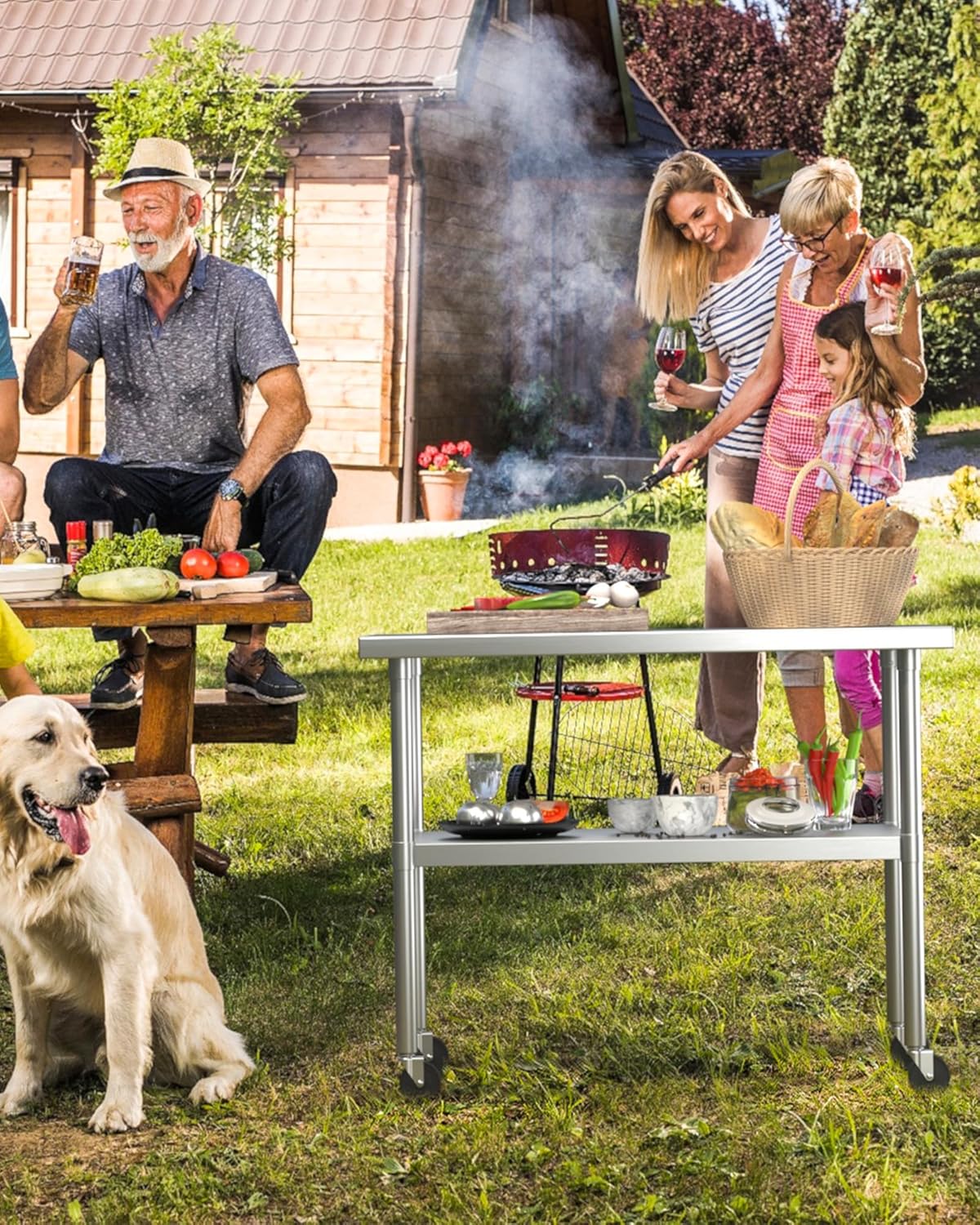 GARVEE 48"L x 24"W x 34"H Stainless Steel Work Table with Backsplash - NSF Certified, Heavy-Duty Kitchen Prep Table for Home, Restaurant, Hotel, and Outdoor Use