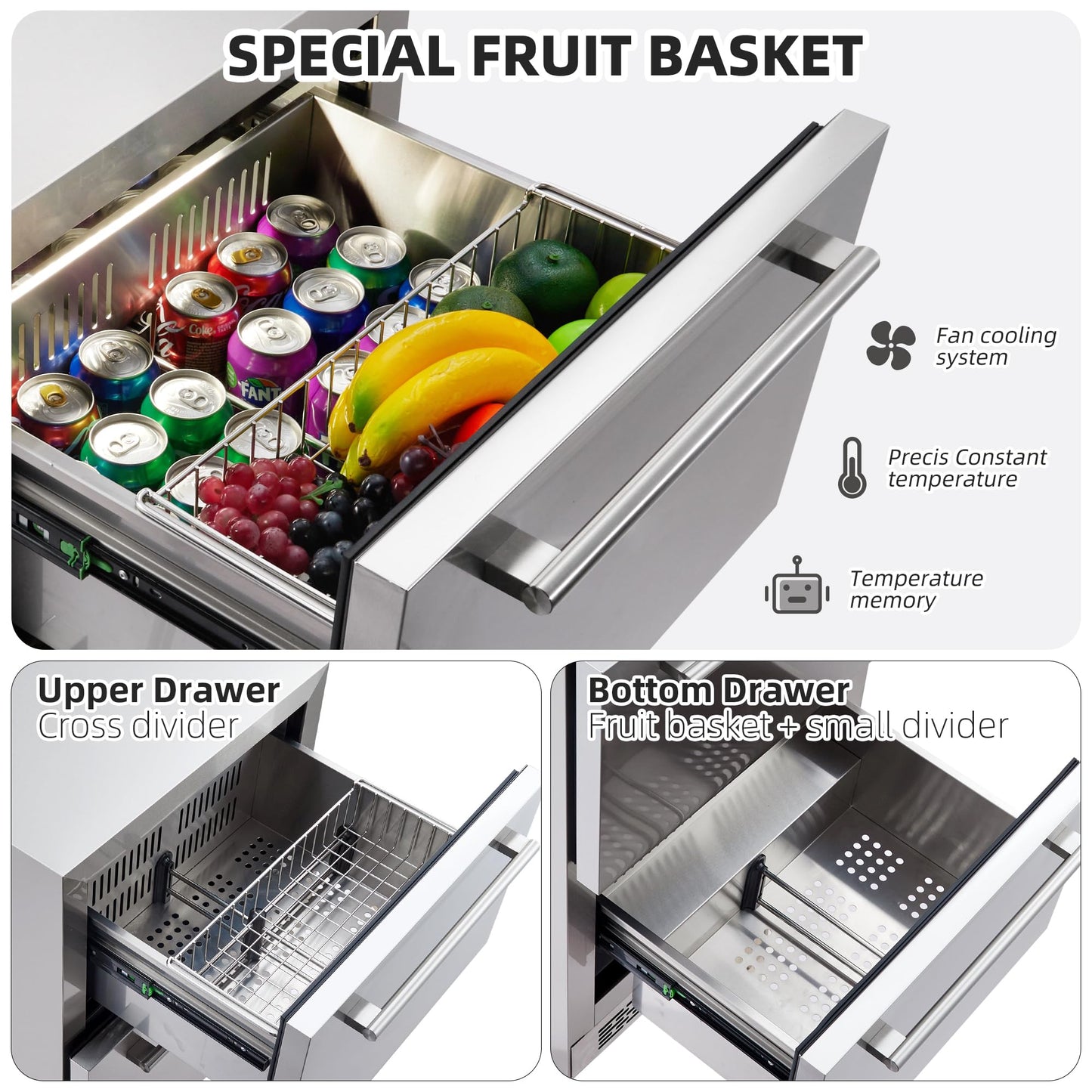 Garvee 24 Inch Undercounter Refrigerators with Weatherproof Full Stainless Steel Body Built-in Beverage Refrigerator for Home and Commercial Use